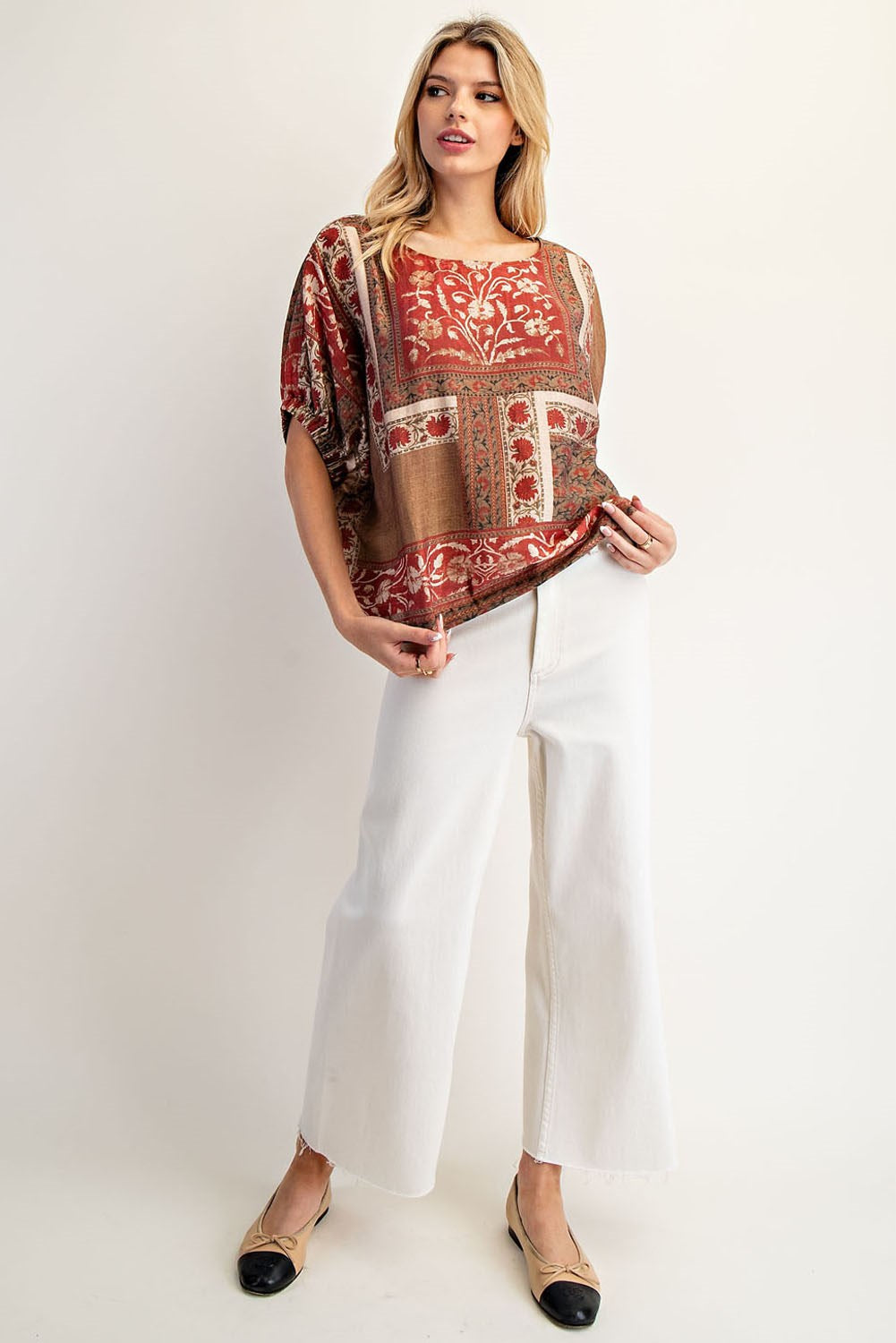 Floral Patchwork Top in Antique Red