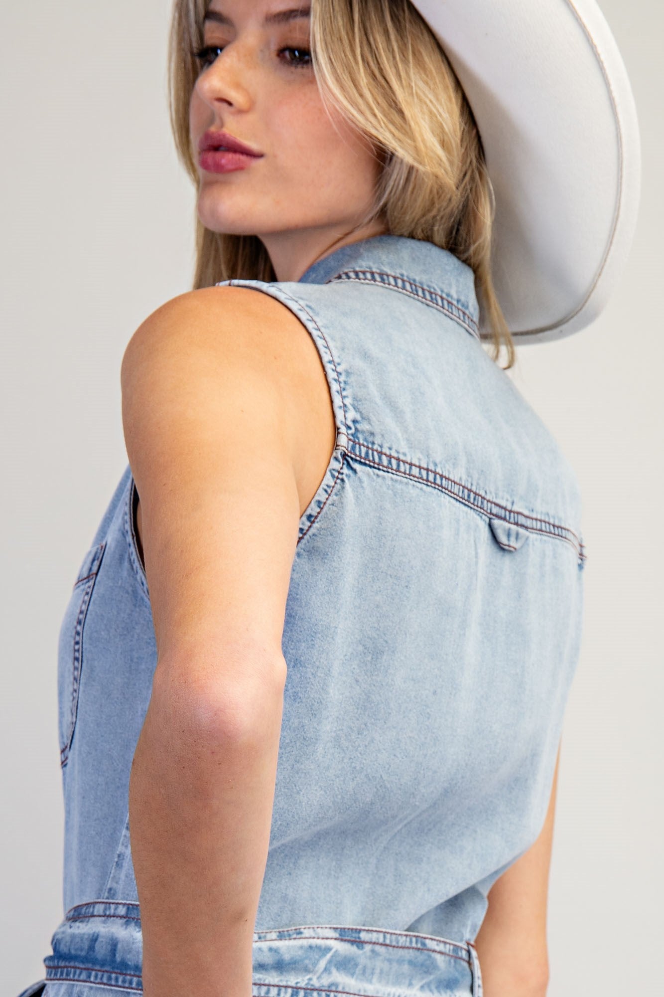 Tencel Button Down Jumpsuit W/ Tie