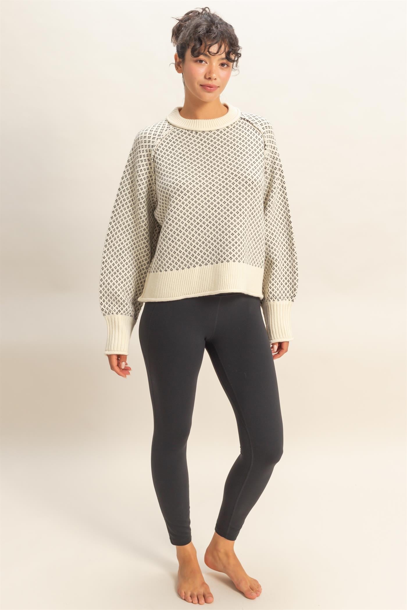 Patterned Mock Neck Sweater