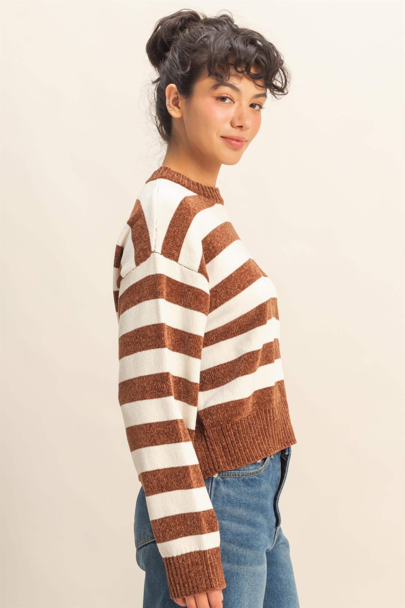 Striped Sweater With Ribbed Edge