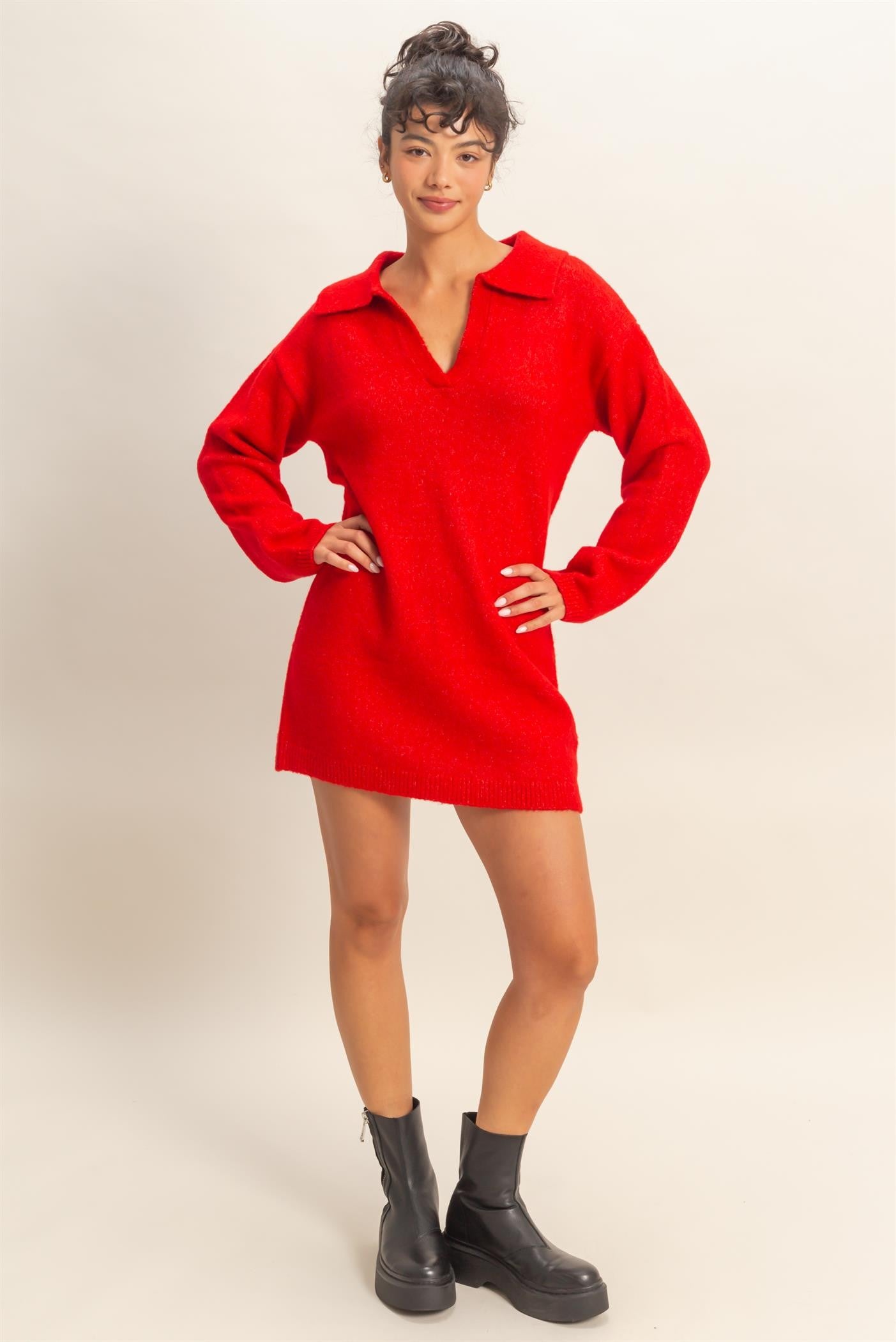 Sophisticated Polo Long Sleeve Sweater Dress