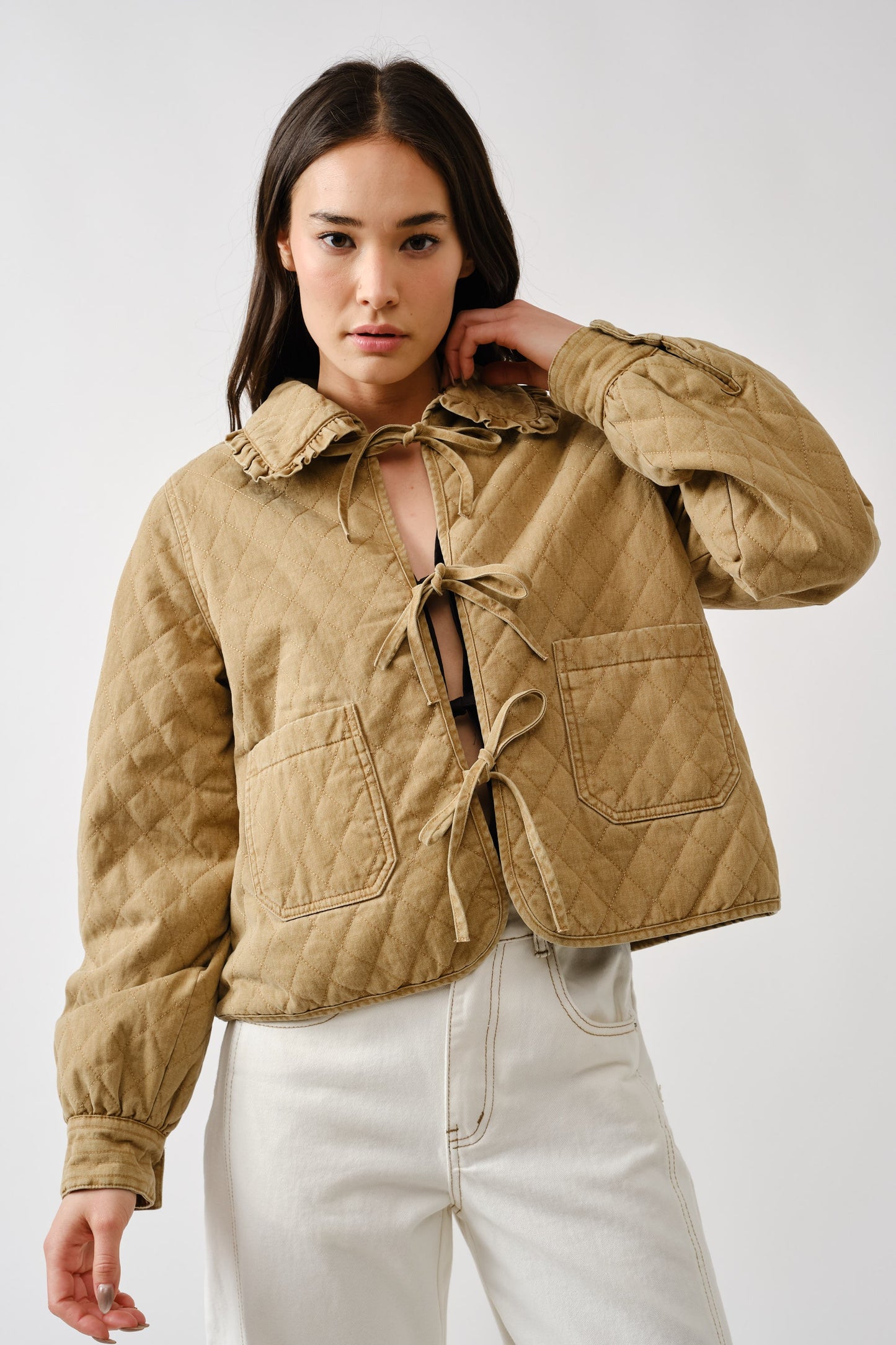 Quilted Frilly Collar Denim Jacket