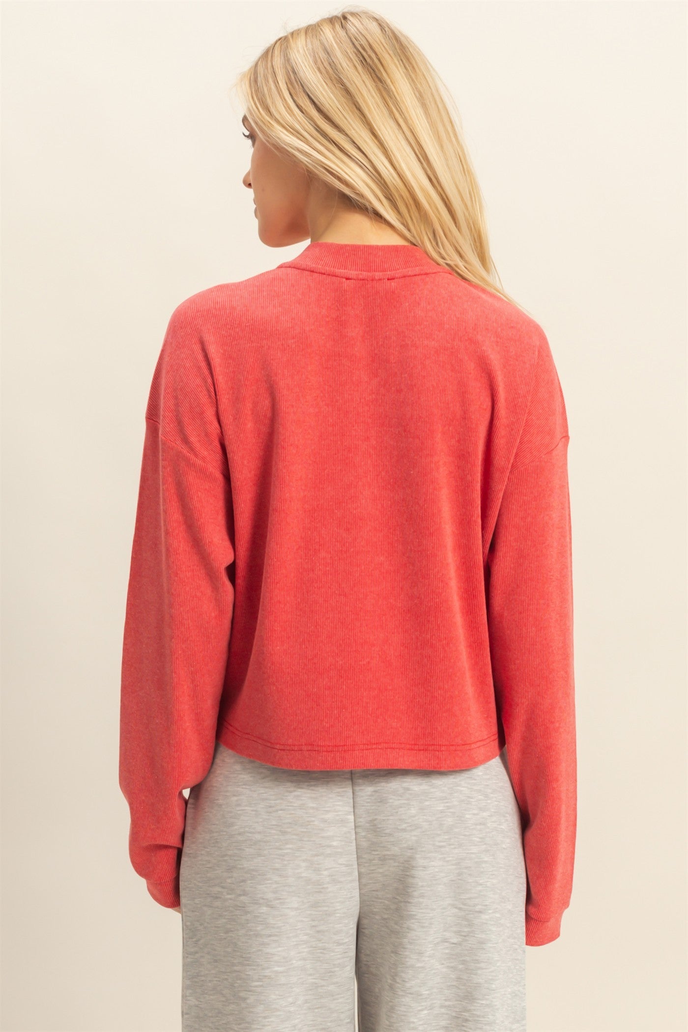 Mineral Washed Long-sleeve Henley Top