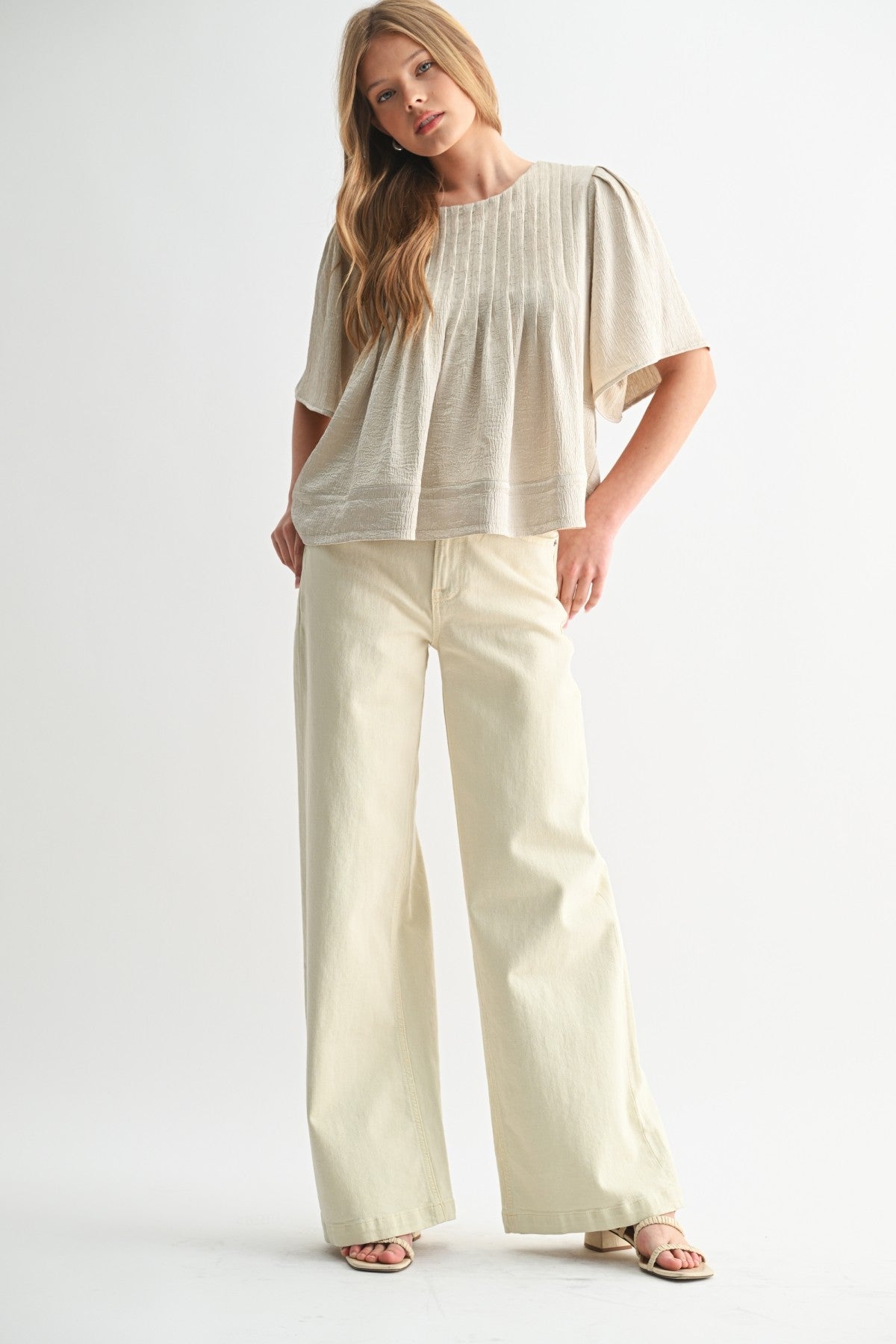 Texture Satin Pin Tuck Detail Blouse