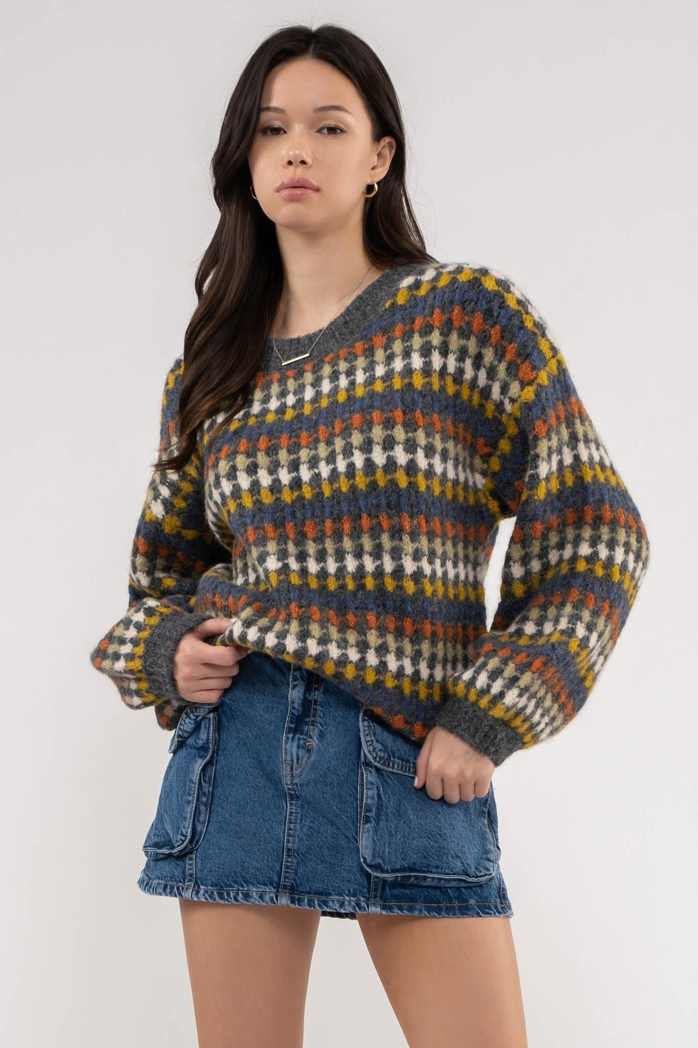 Multi-Color Crew Knit Sweater