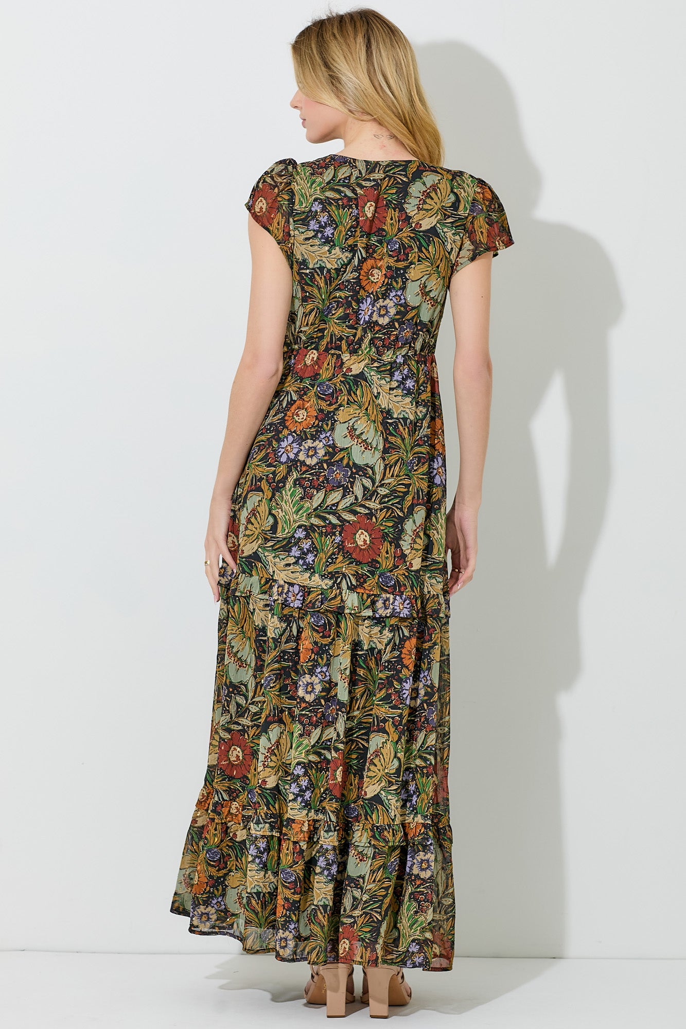 Floral Printed Maxi Dress in Black