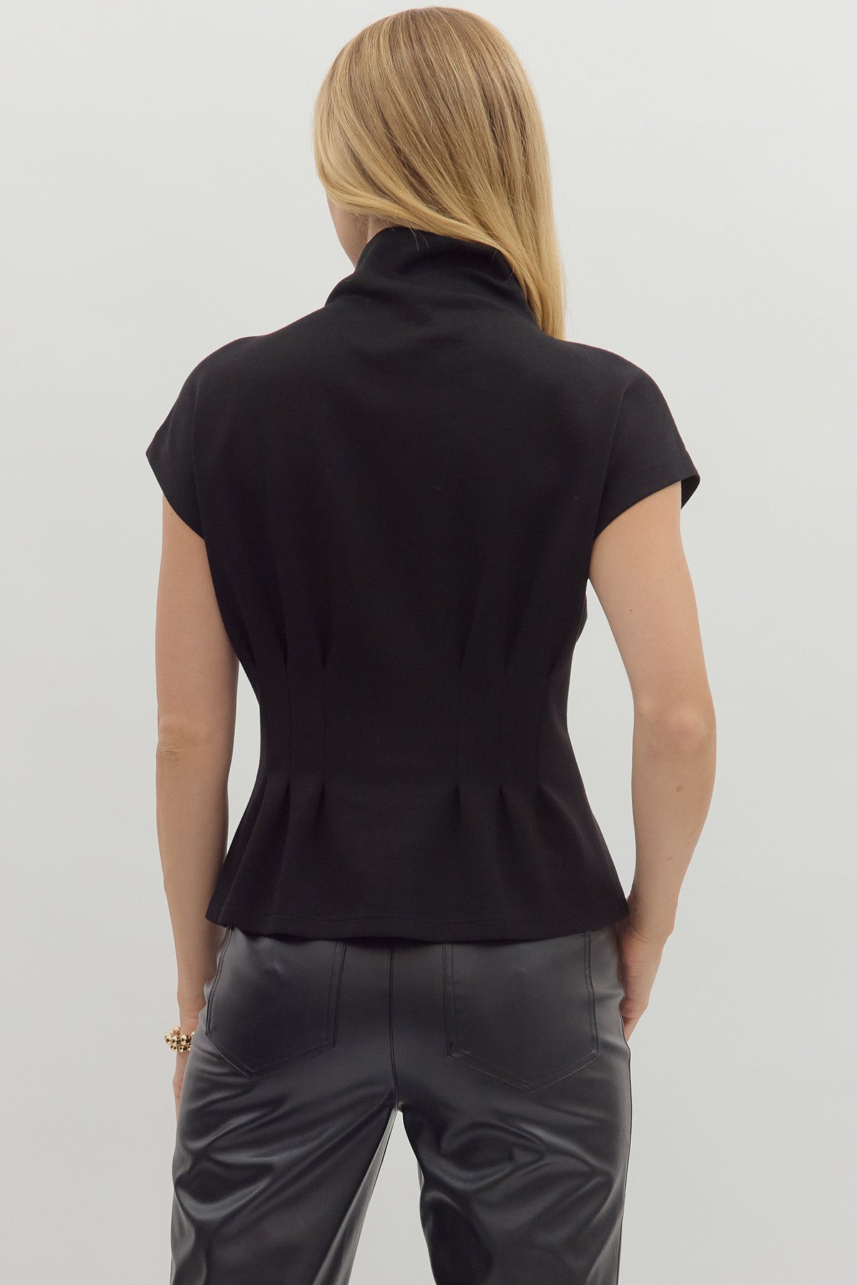 Pleated Waist Turtleneck Top