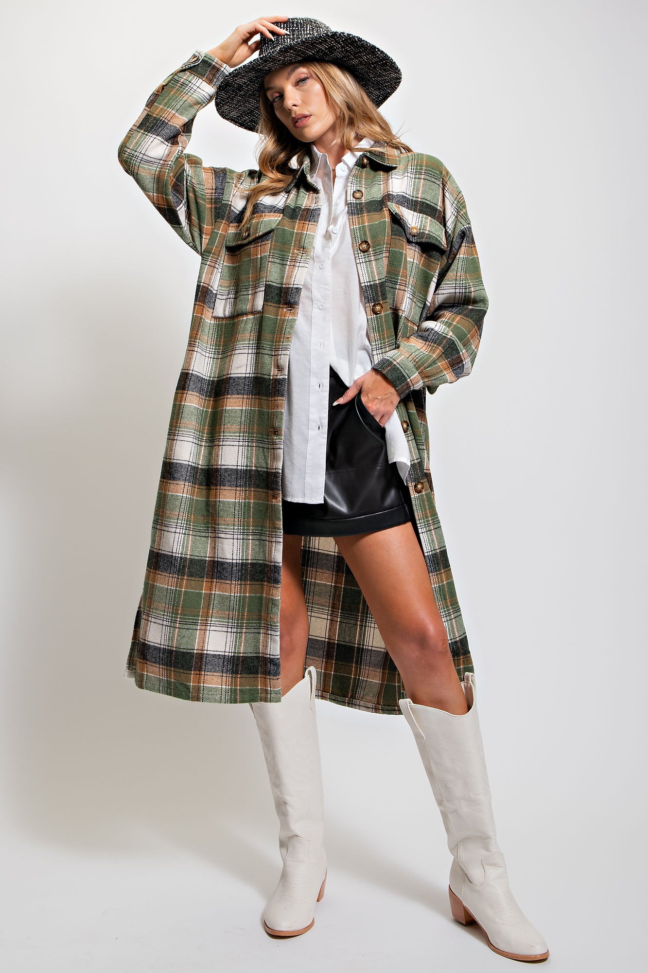 Curvy Plaid Long Jacket