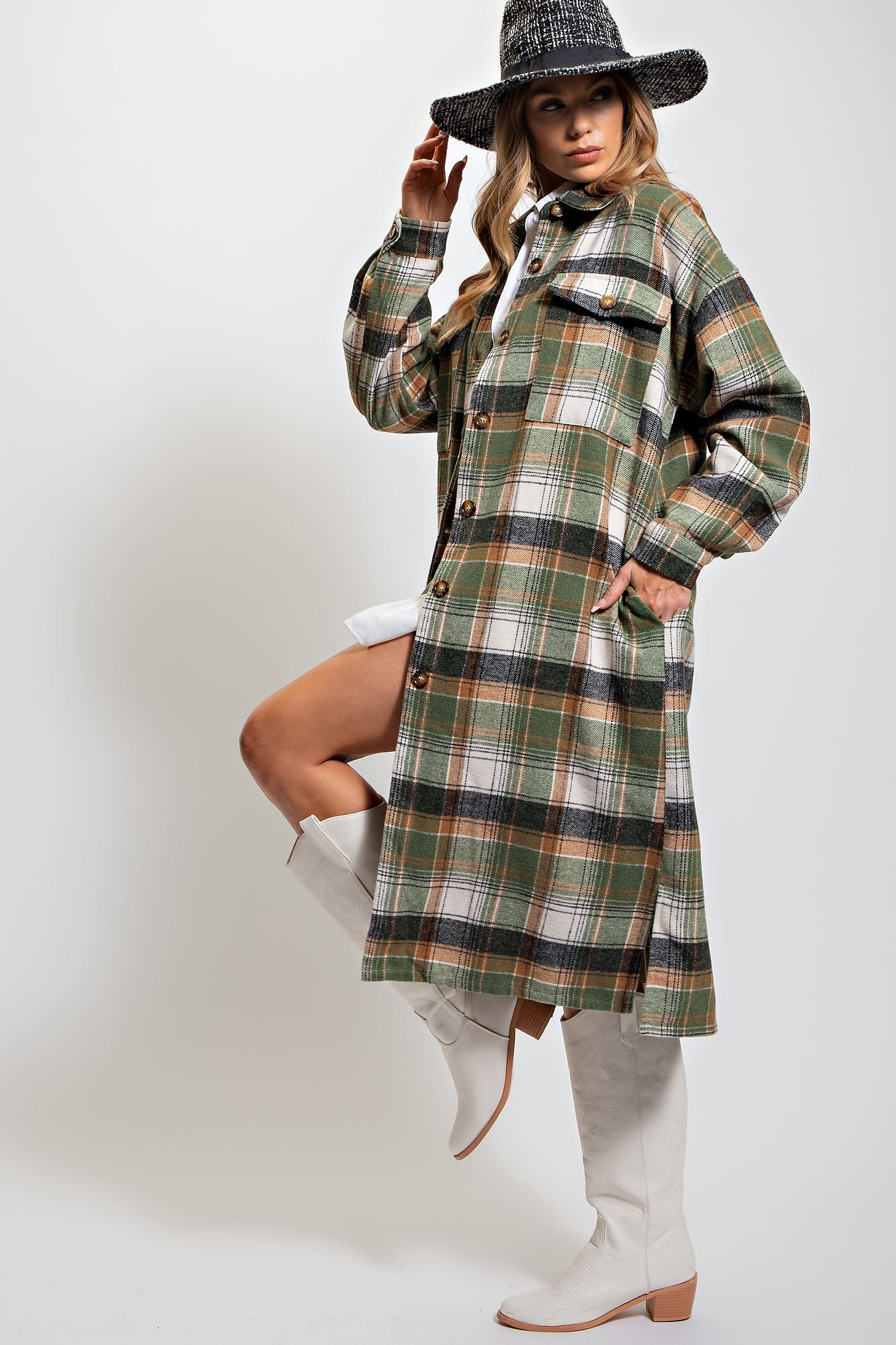 Curvy Plaid Long Jacket