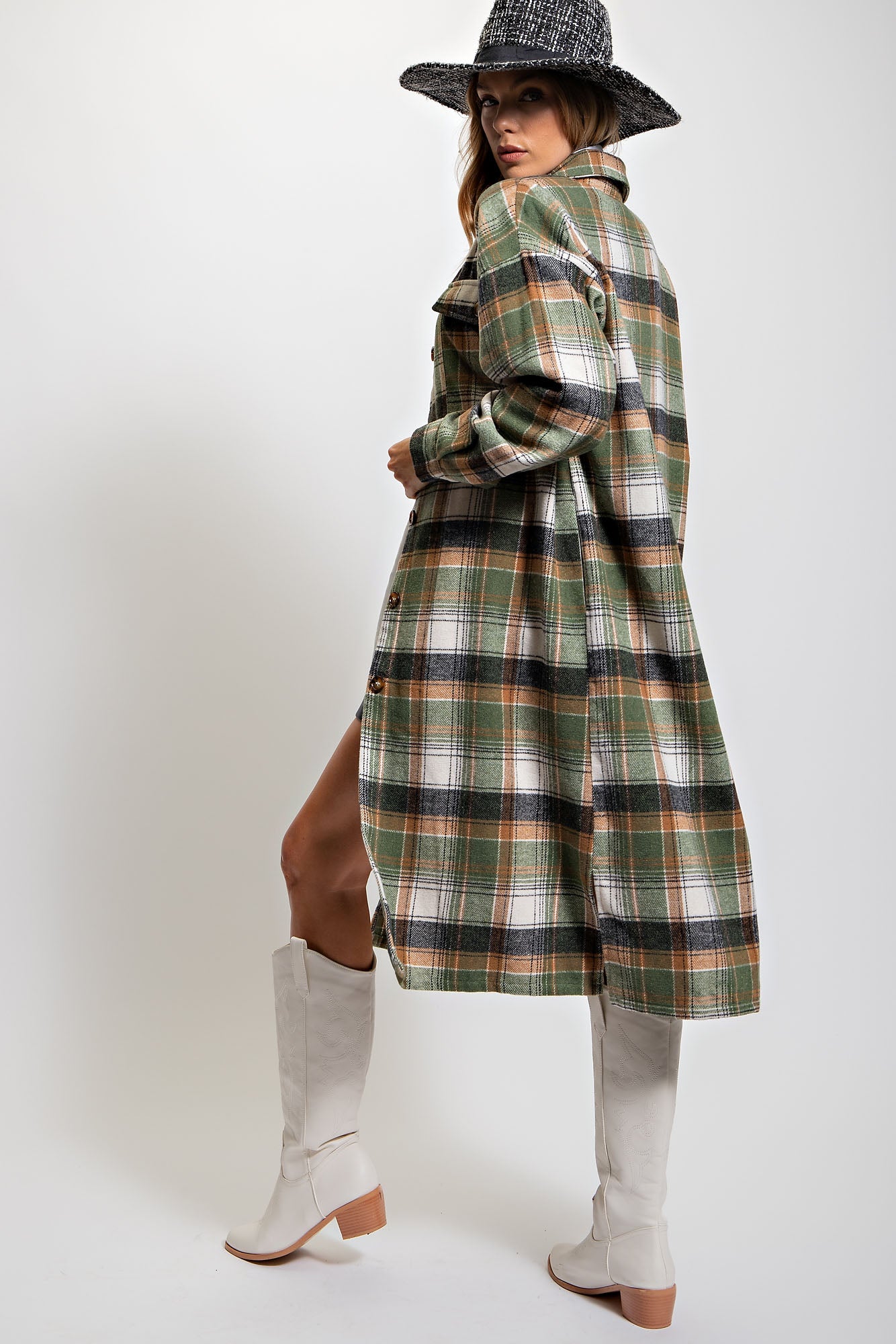 Curvy Plaid Long Jacket