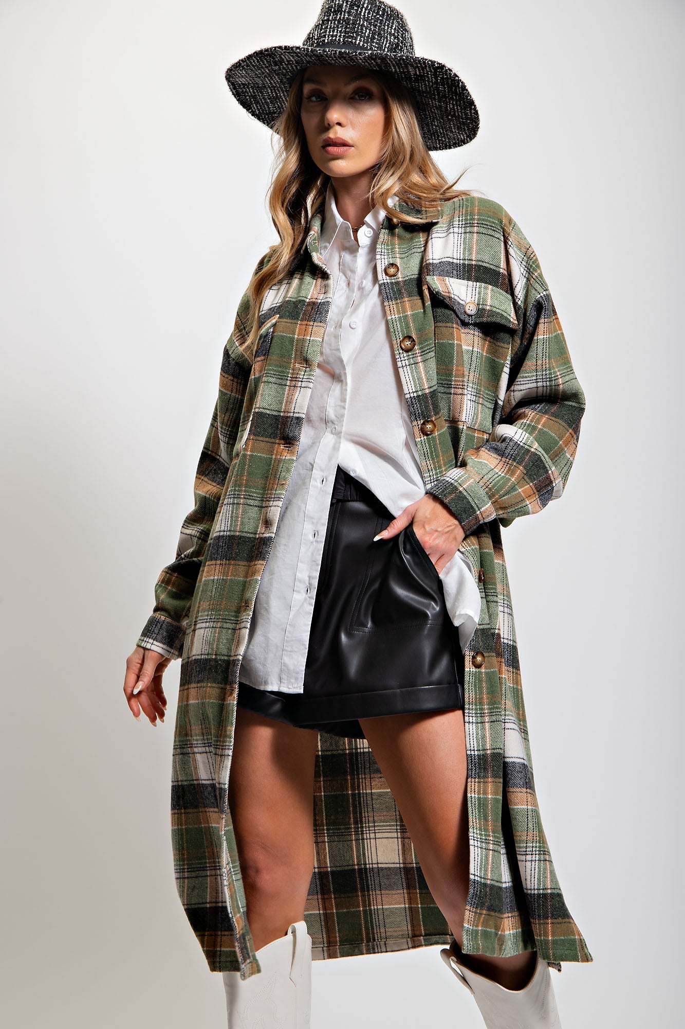 Curvy Plaid Long Jacket
