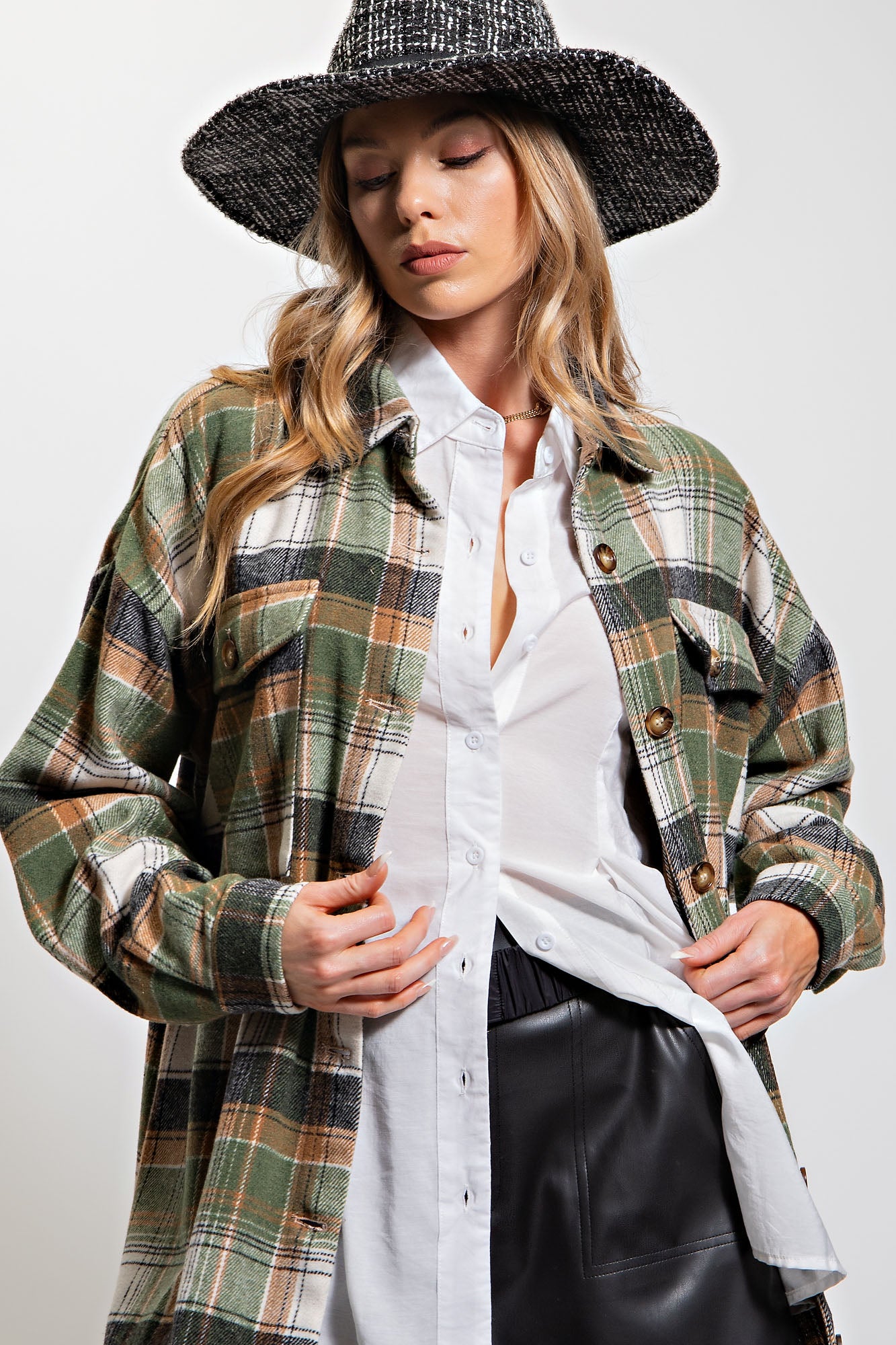 Curvy Plaid Long Jacket