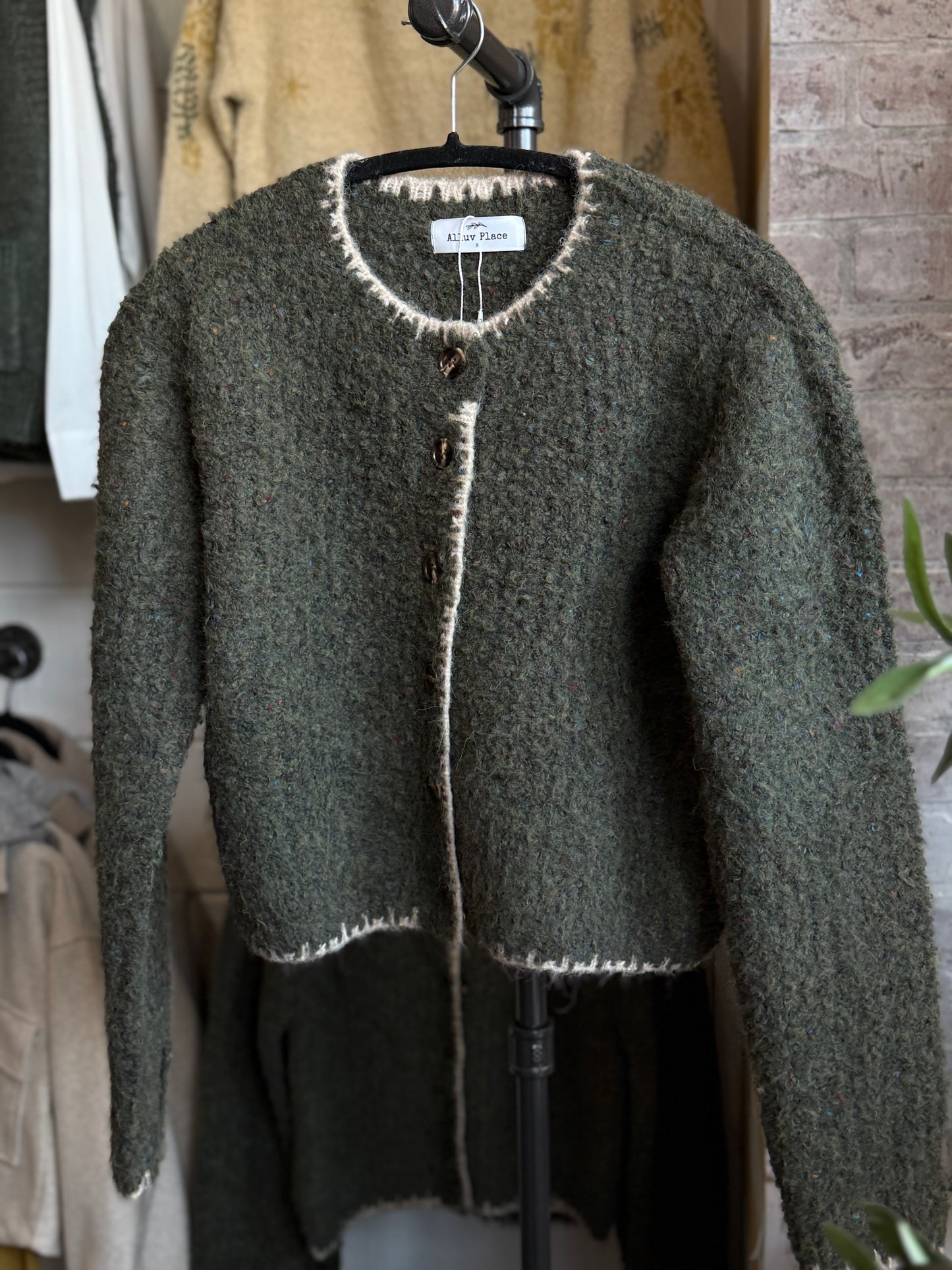 Speckled Yarn Cardigan in Olive