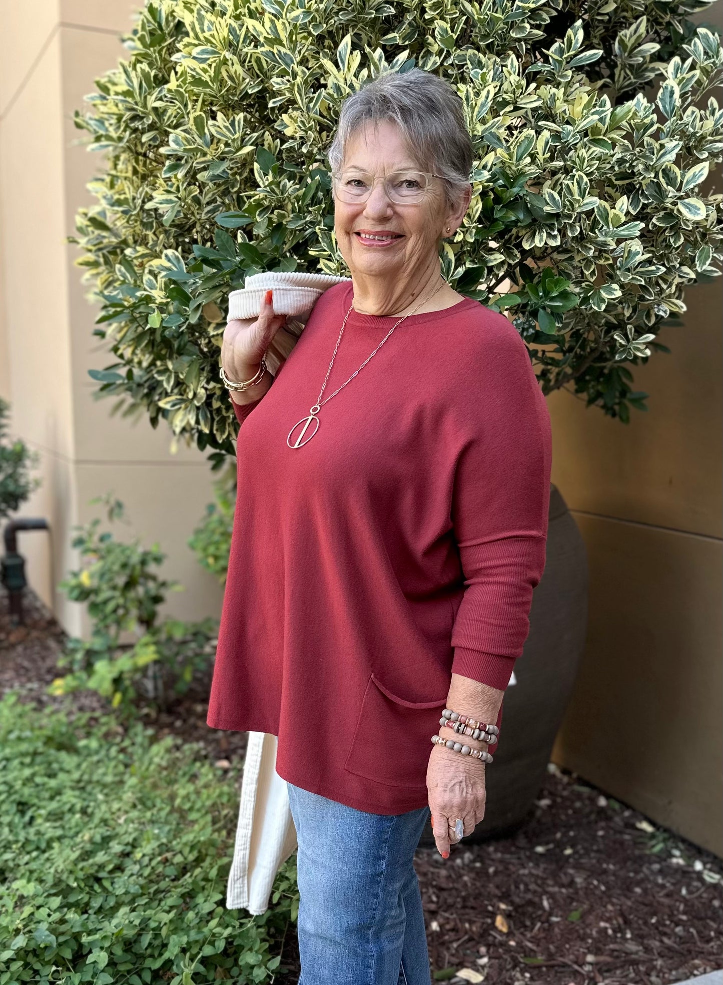 Oversized Sweater with Front Pockets in Redwood
