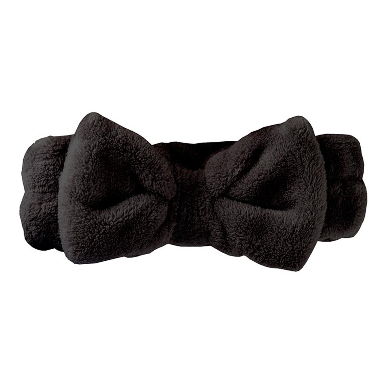 Plush Bow Spa Headband in Black