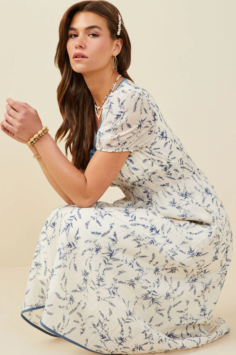 Womens Bow Detail Smocked Waist Floral Dress