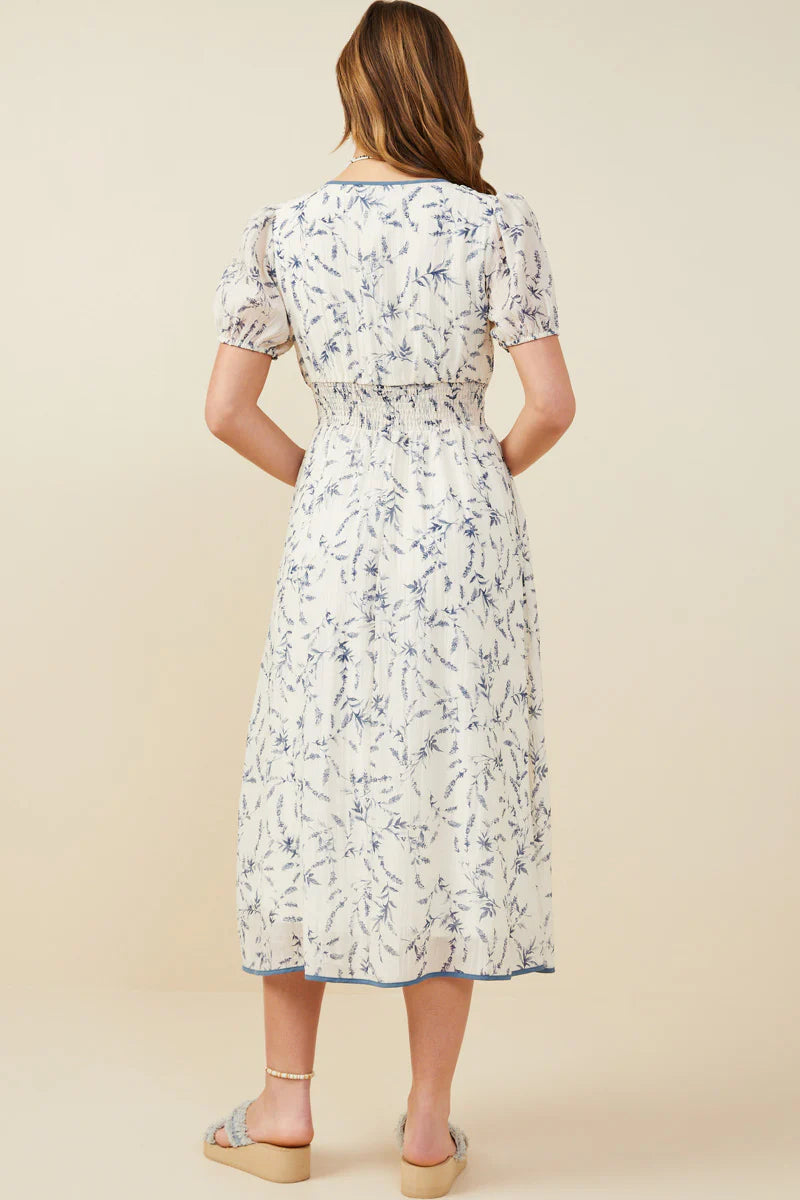 Womens Bow Detail Smocked Waist Floral Dress