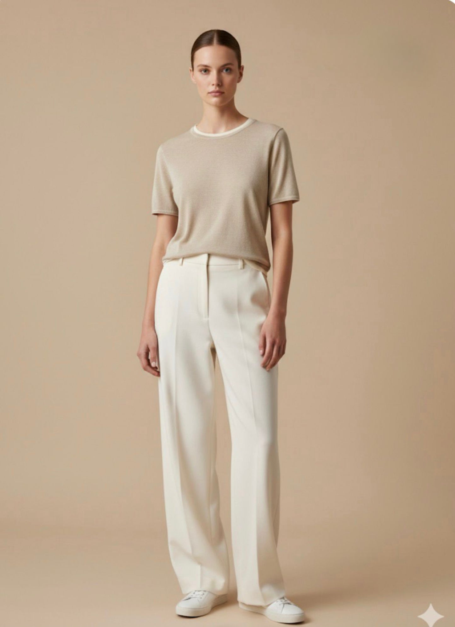 Contrast Neck Knit Top in Taupe