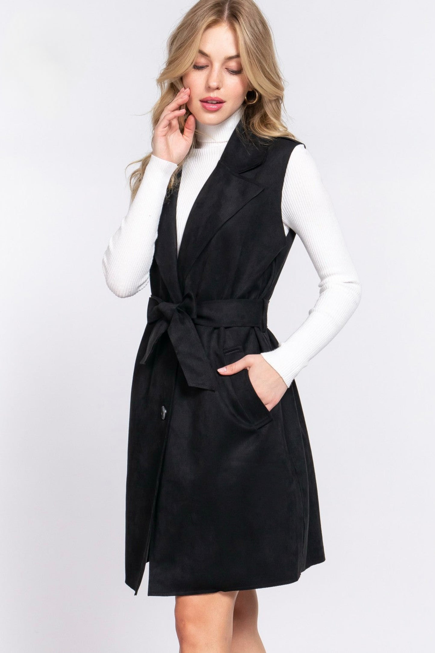 Long Belted Suede Vest