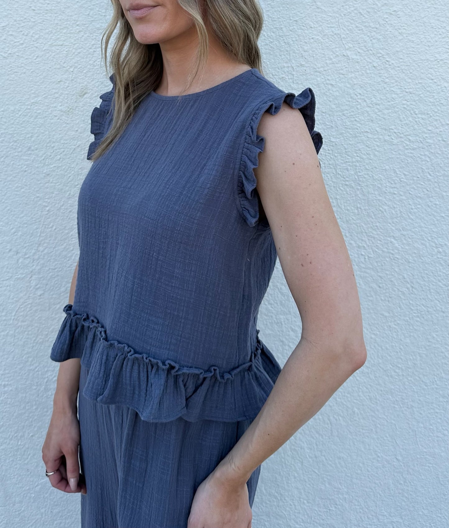 Cotton Gauze Ruffle Detail Top