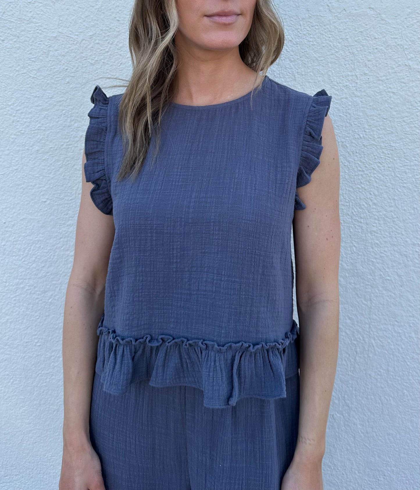Cotton Gauze Ruffle Detail Top