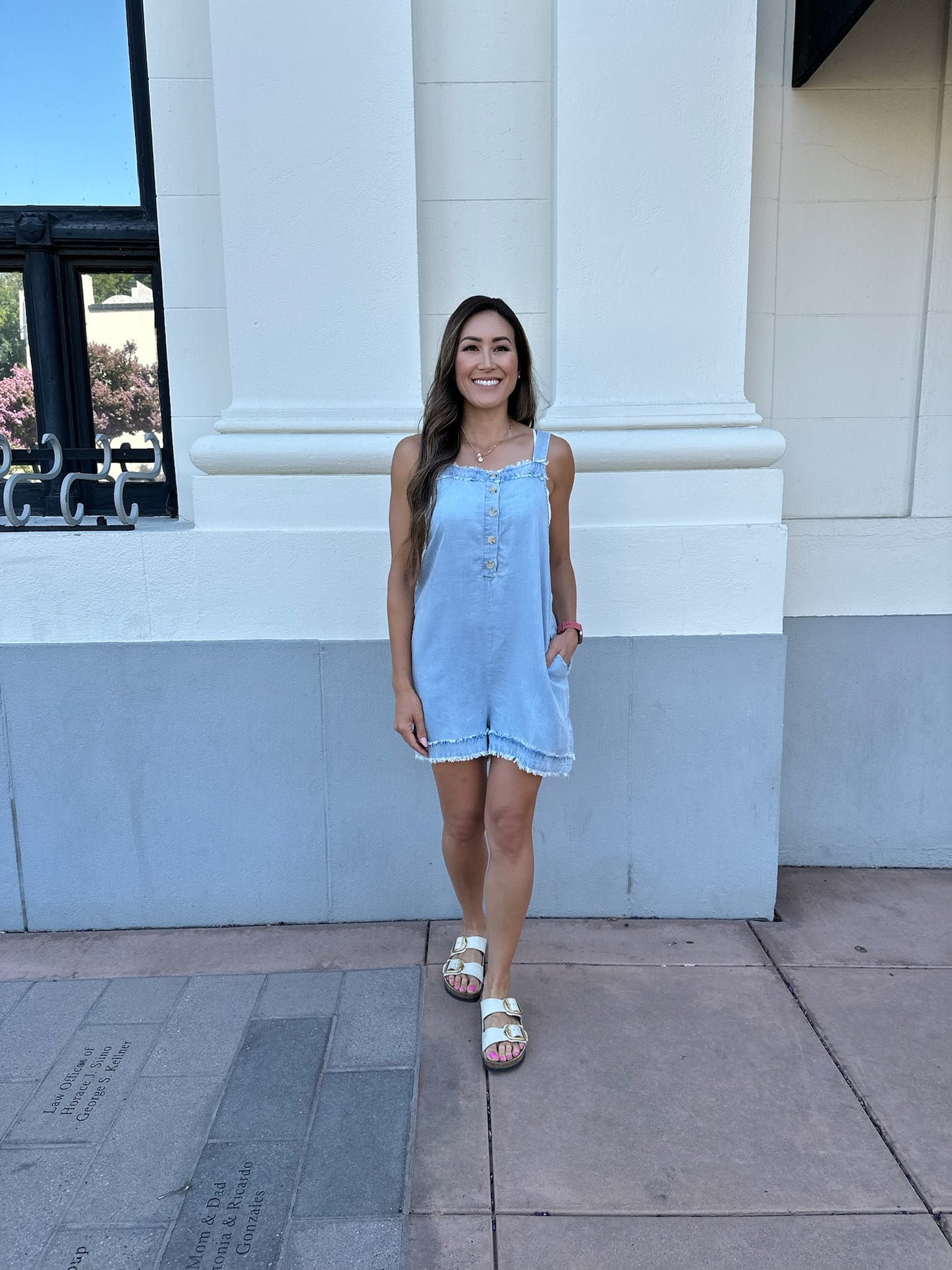 Tencel Front Button Romper in Lt. Denim
