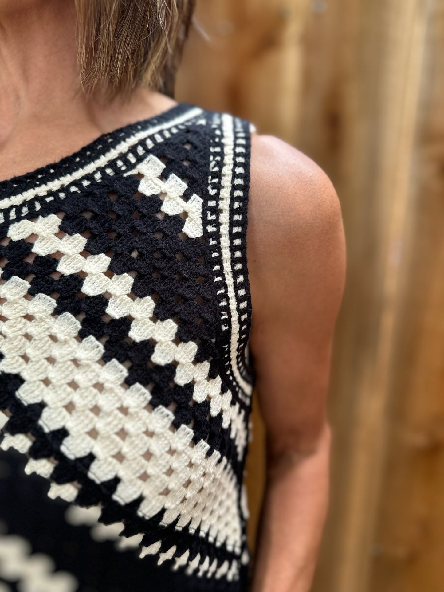 Black & Cream Crochet Tank