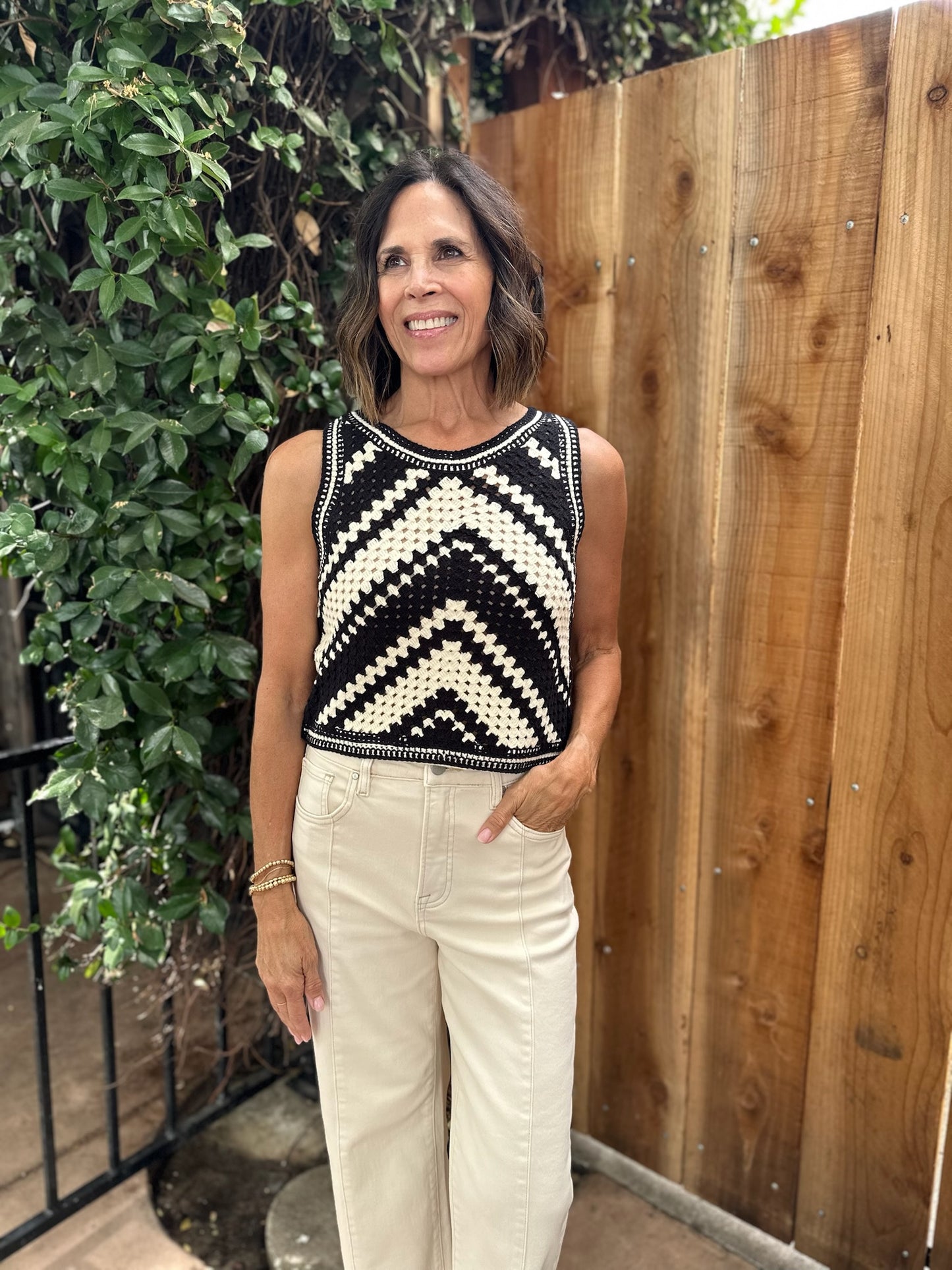 Black & Cream Crochet Tank
