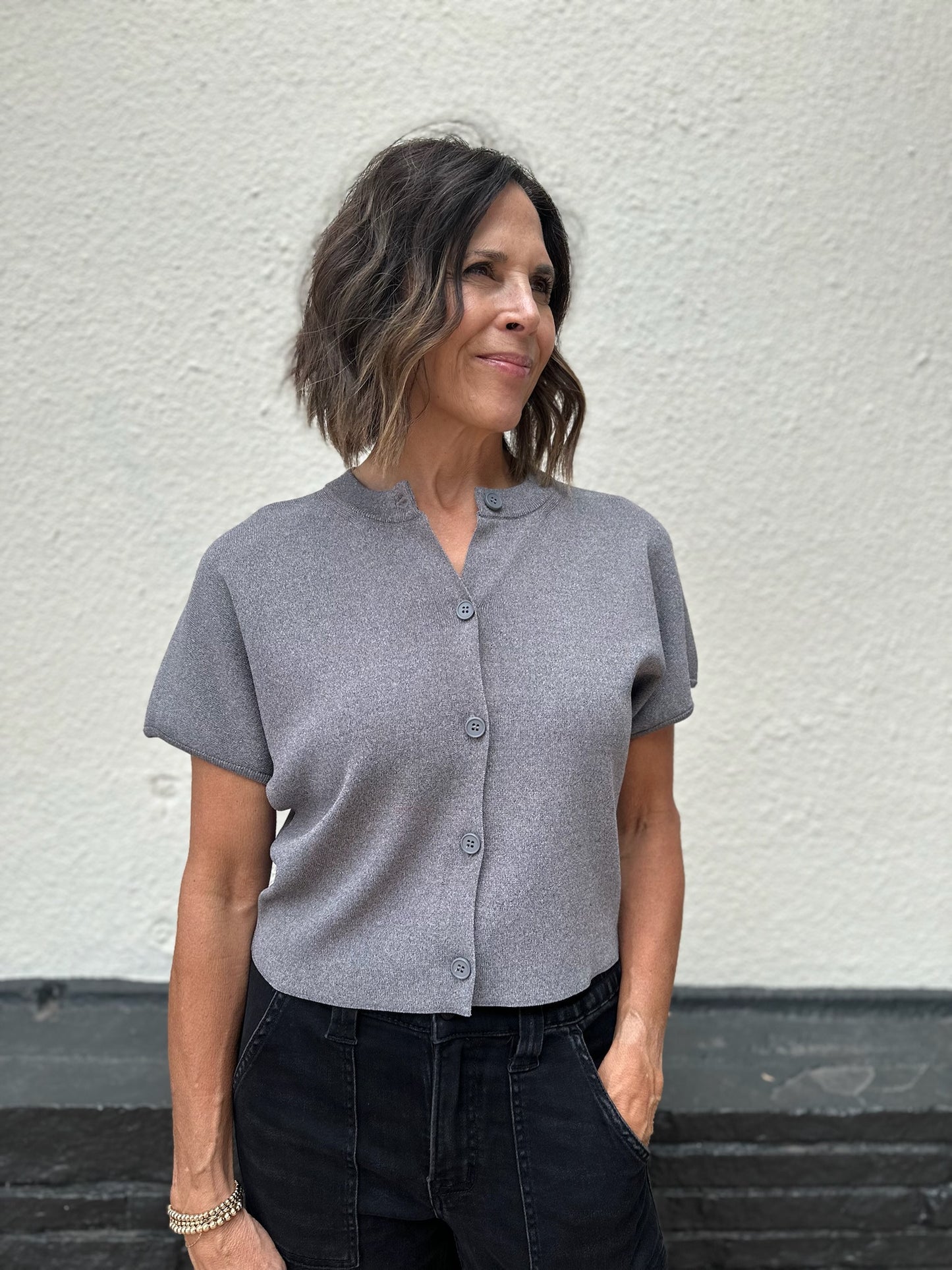 Button Down Lightweight Sweater Top
