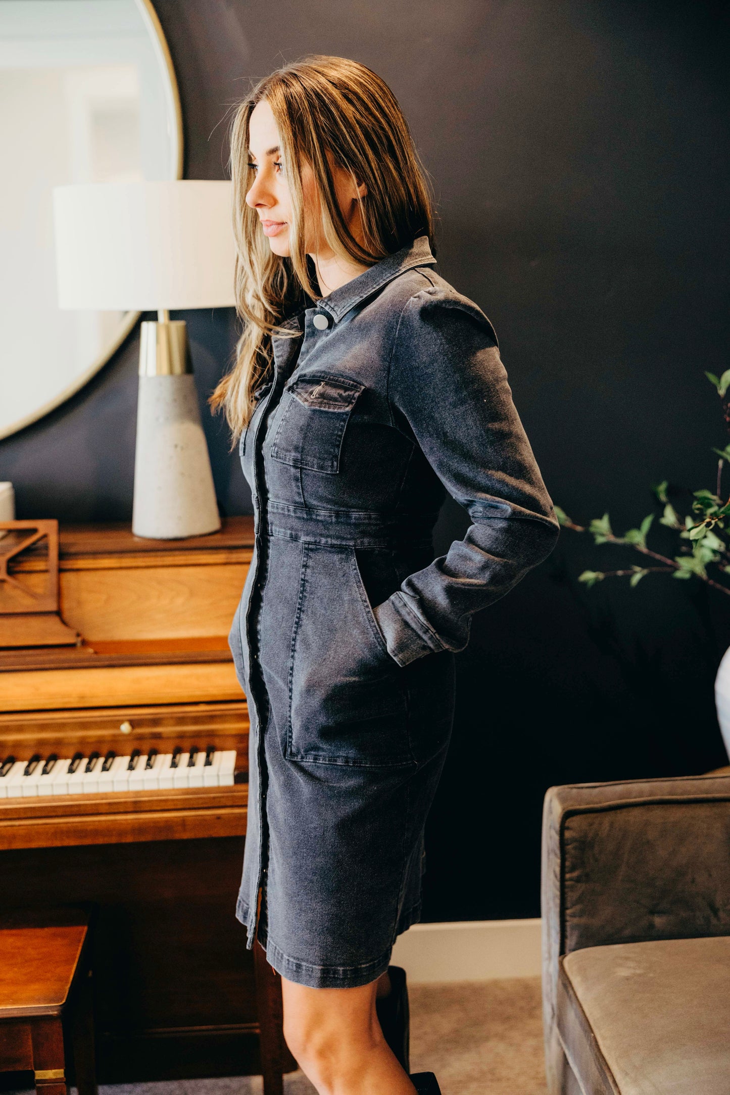The Mae in Vintage Blash Wash Denim Dress