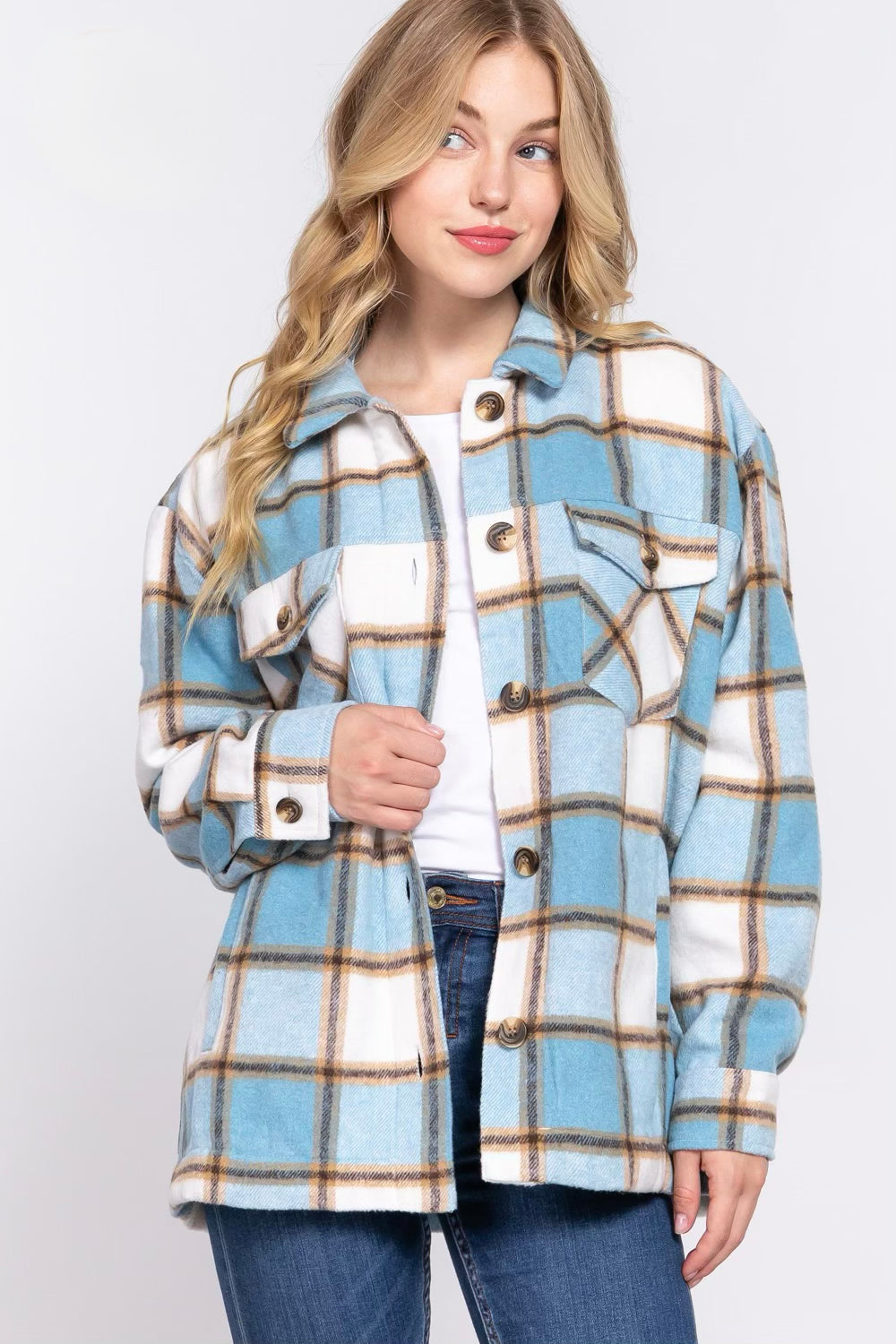 Curvy Sherpa Lined Plaid Shacket