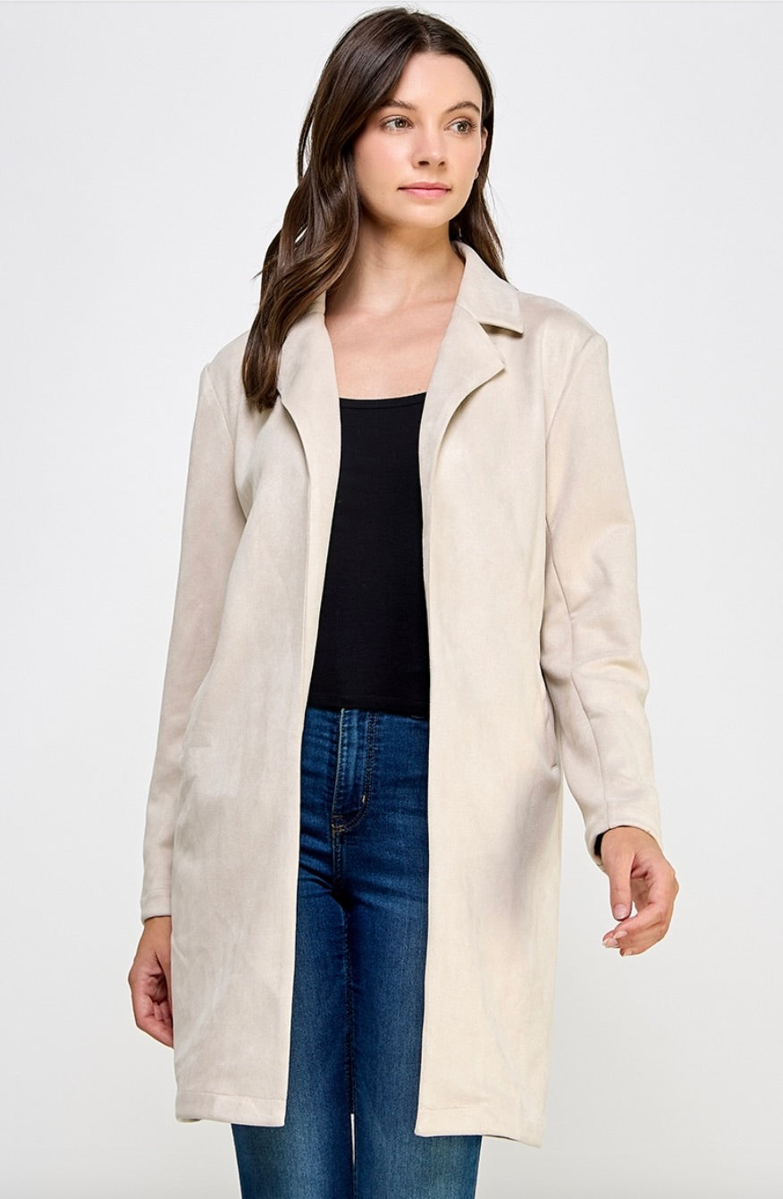 Open Front Suede Midi Jacket