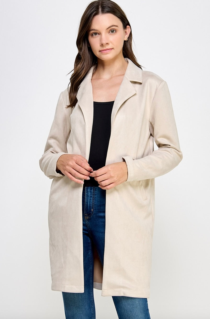 Open Front Suede Midi Jacket