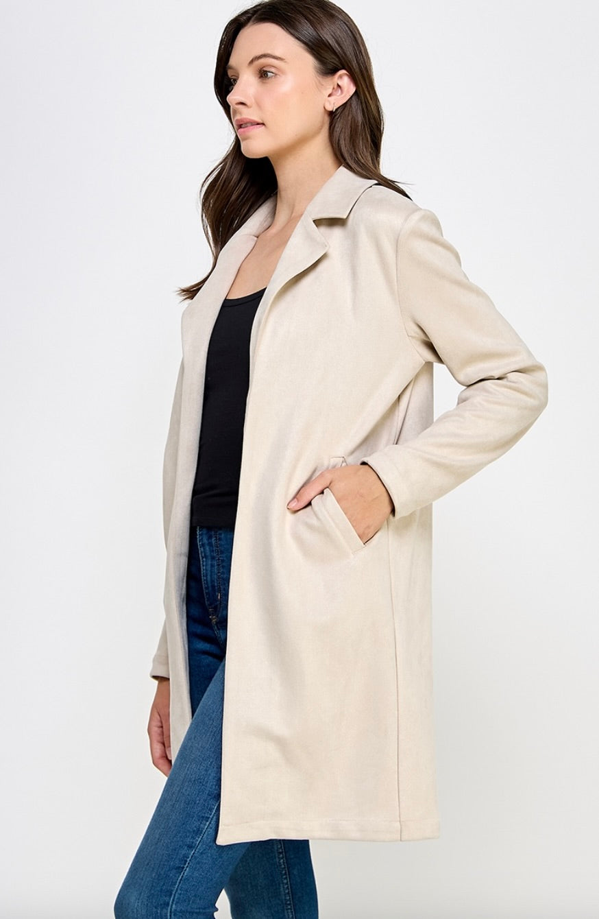 Open Front Suede Midi Jacket
