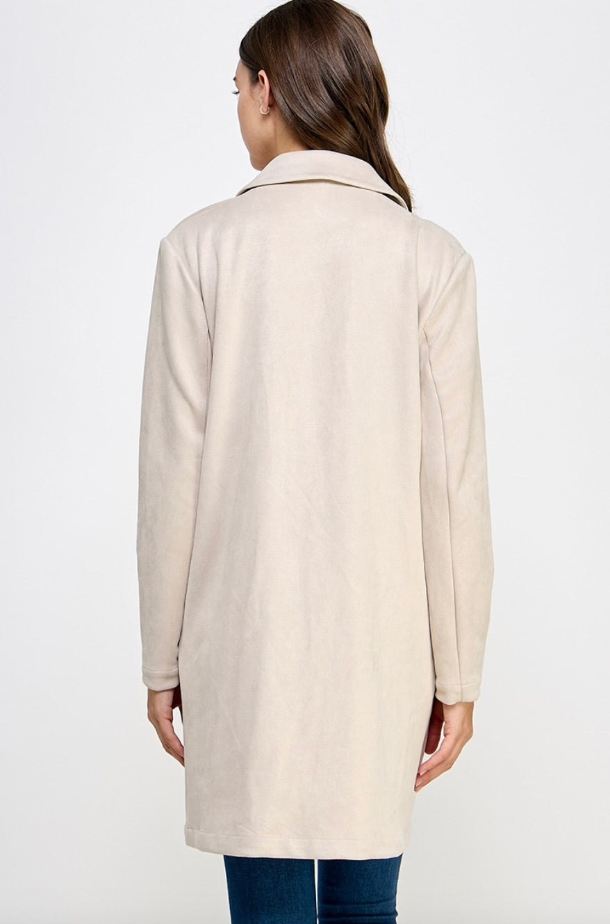 Open Front Suede Midi Jacket