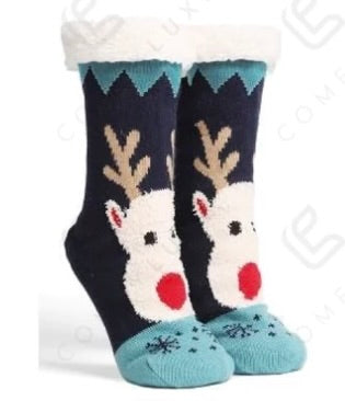 Reindeer Luxury Non-Slip Sherpa Socks
