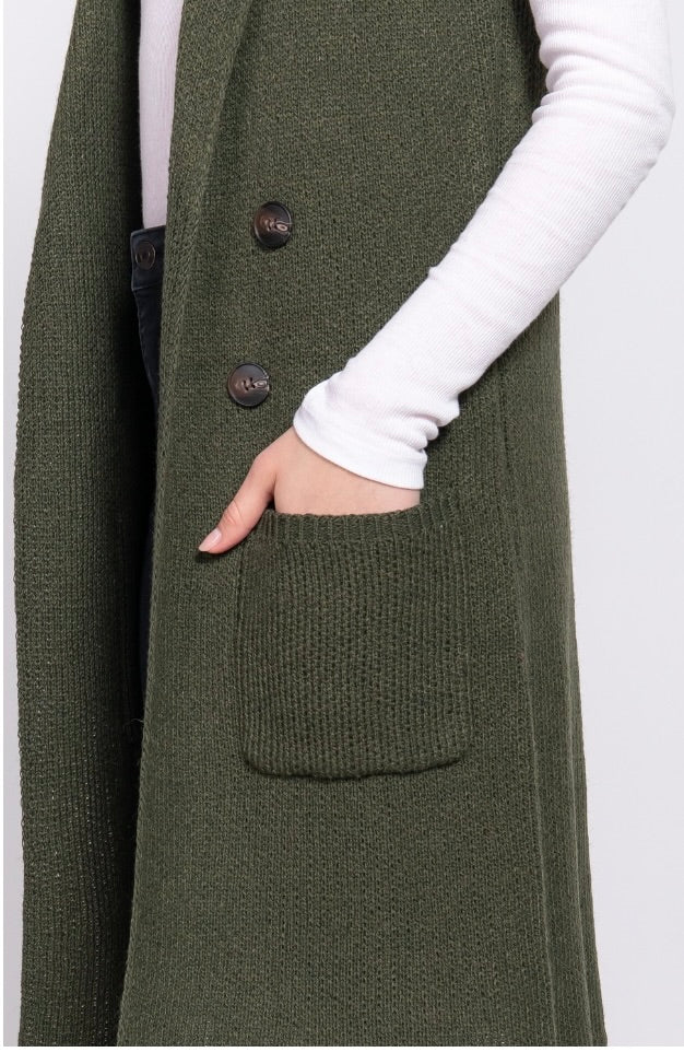 Curvy Sleeveless Notched Collar Vest in Olive
