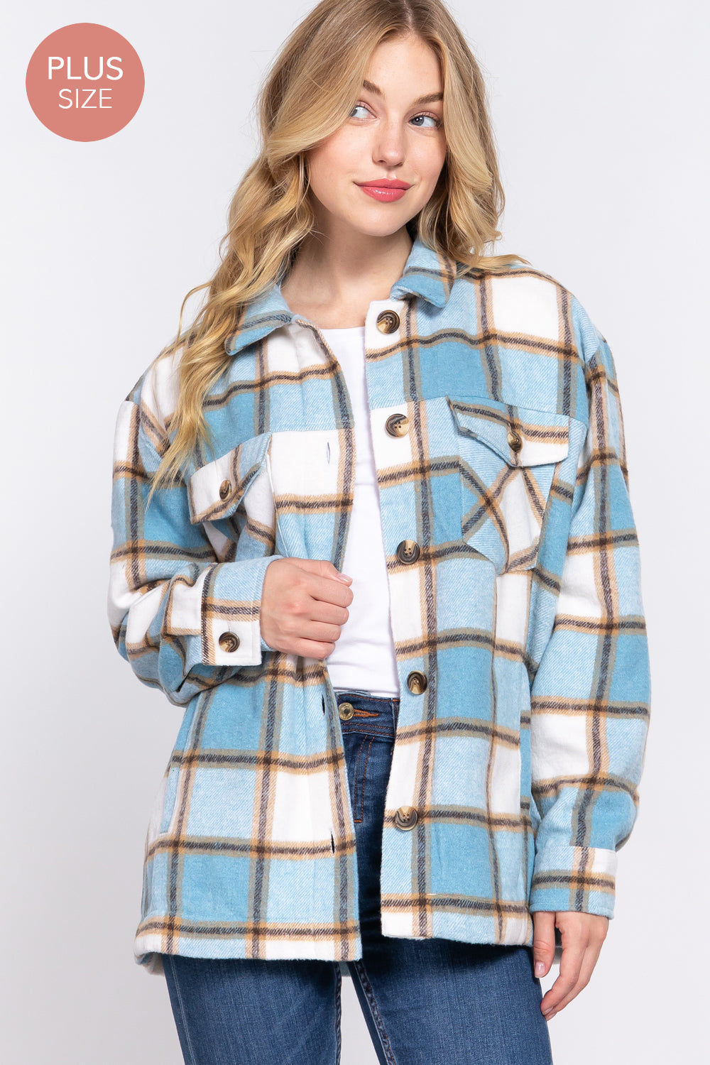Curvy Sherpa Lined Plaid Shacket