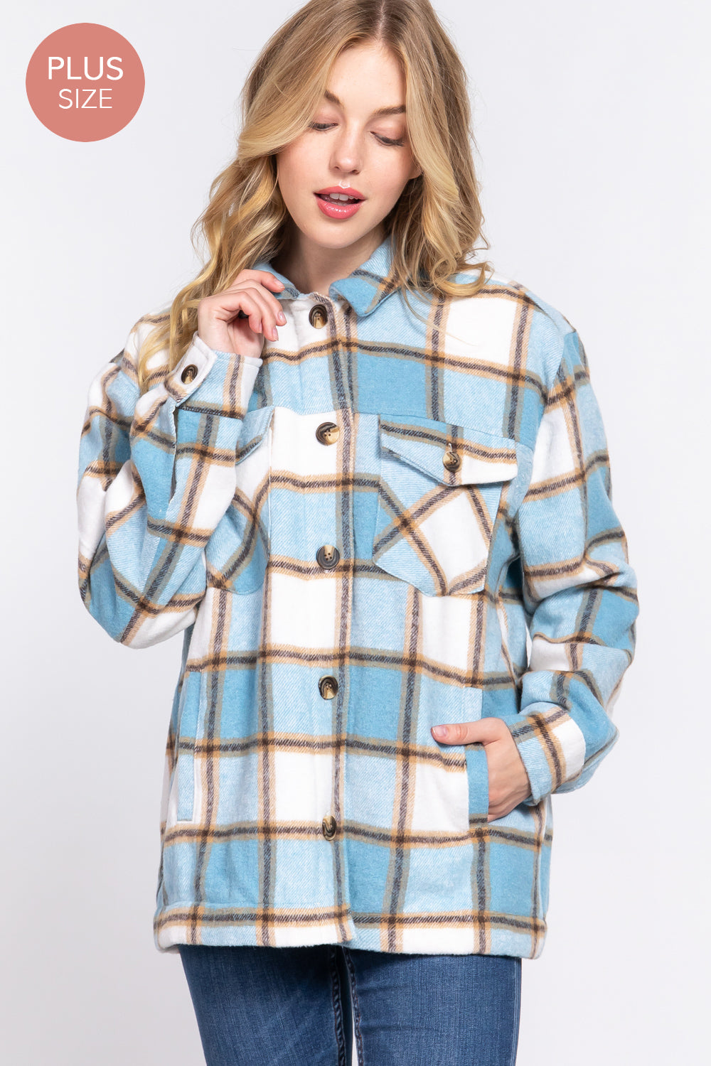 Curvy Sherpa Lined Plaid Shacket