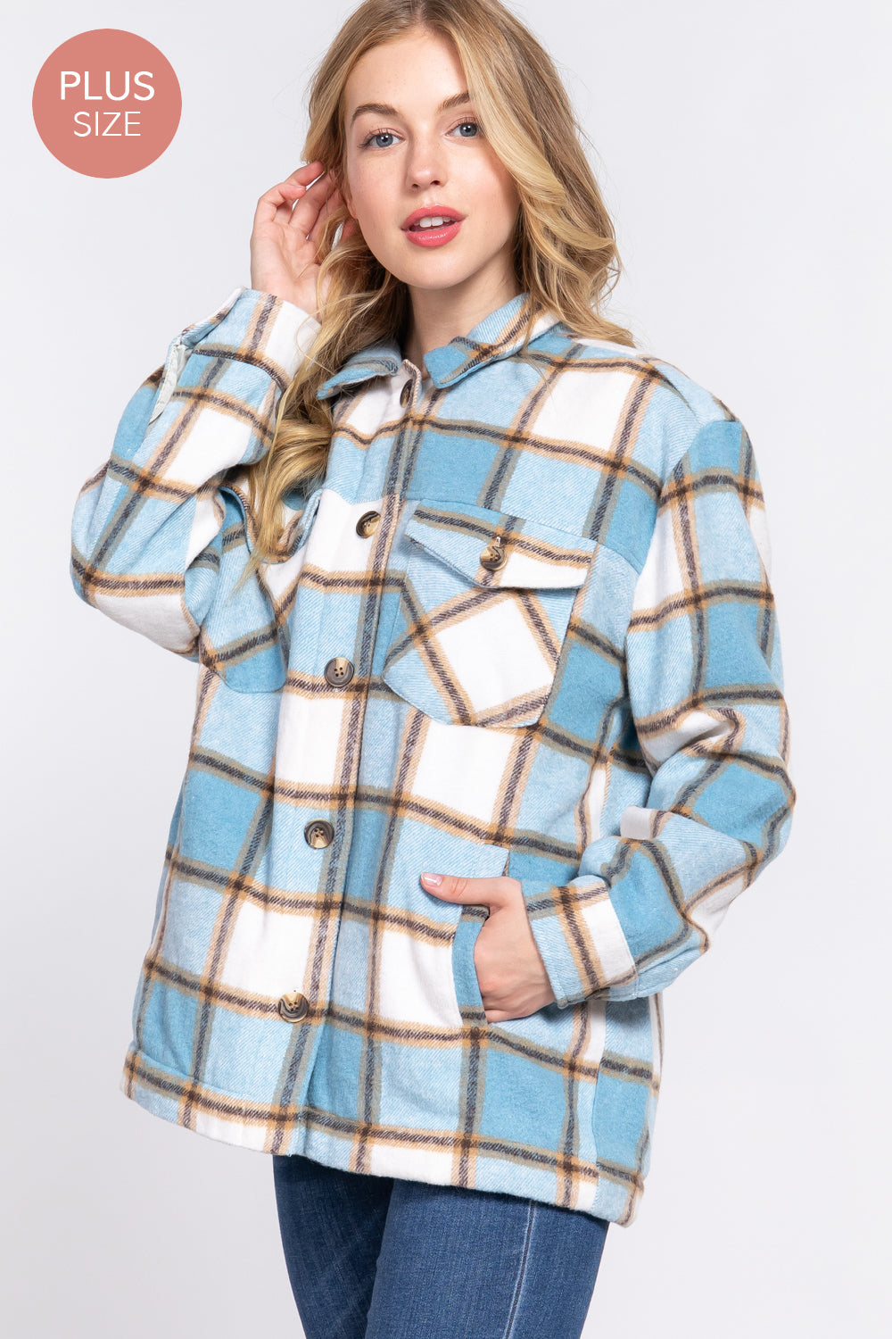 Curvy Sherpa Lined Plaid Shacket