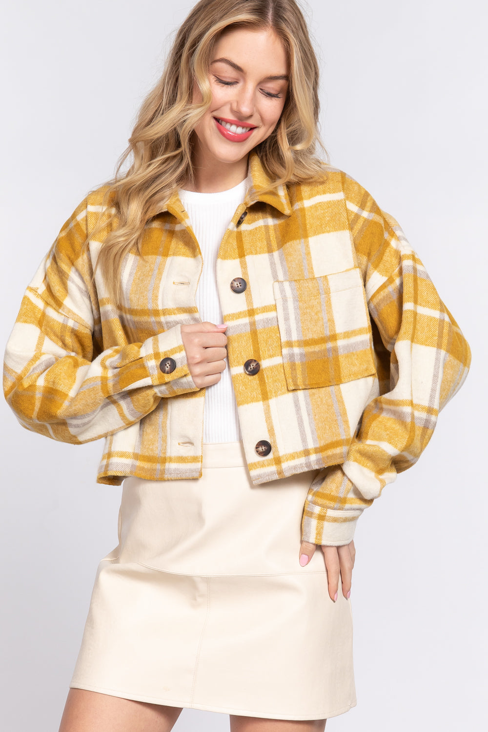 Mustard Plaid Cropped Jacket