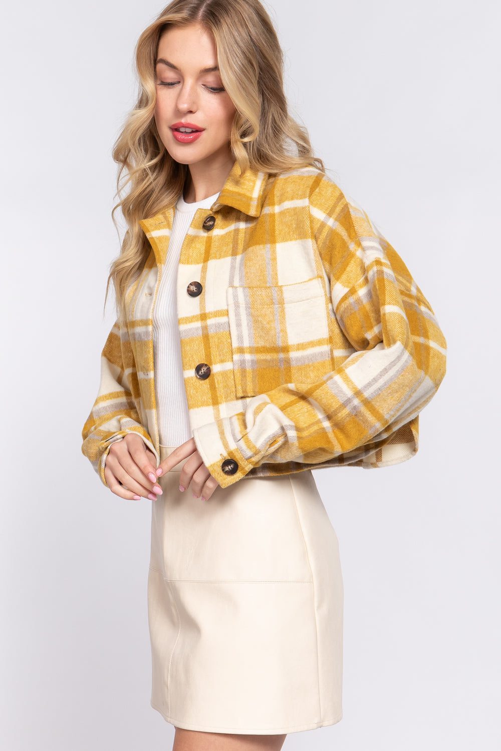 Mustard Plaid Cropped Jacket