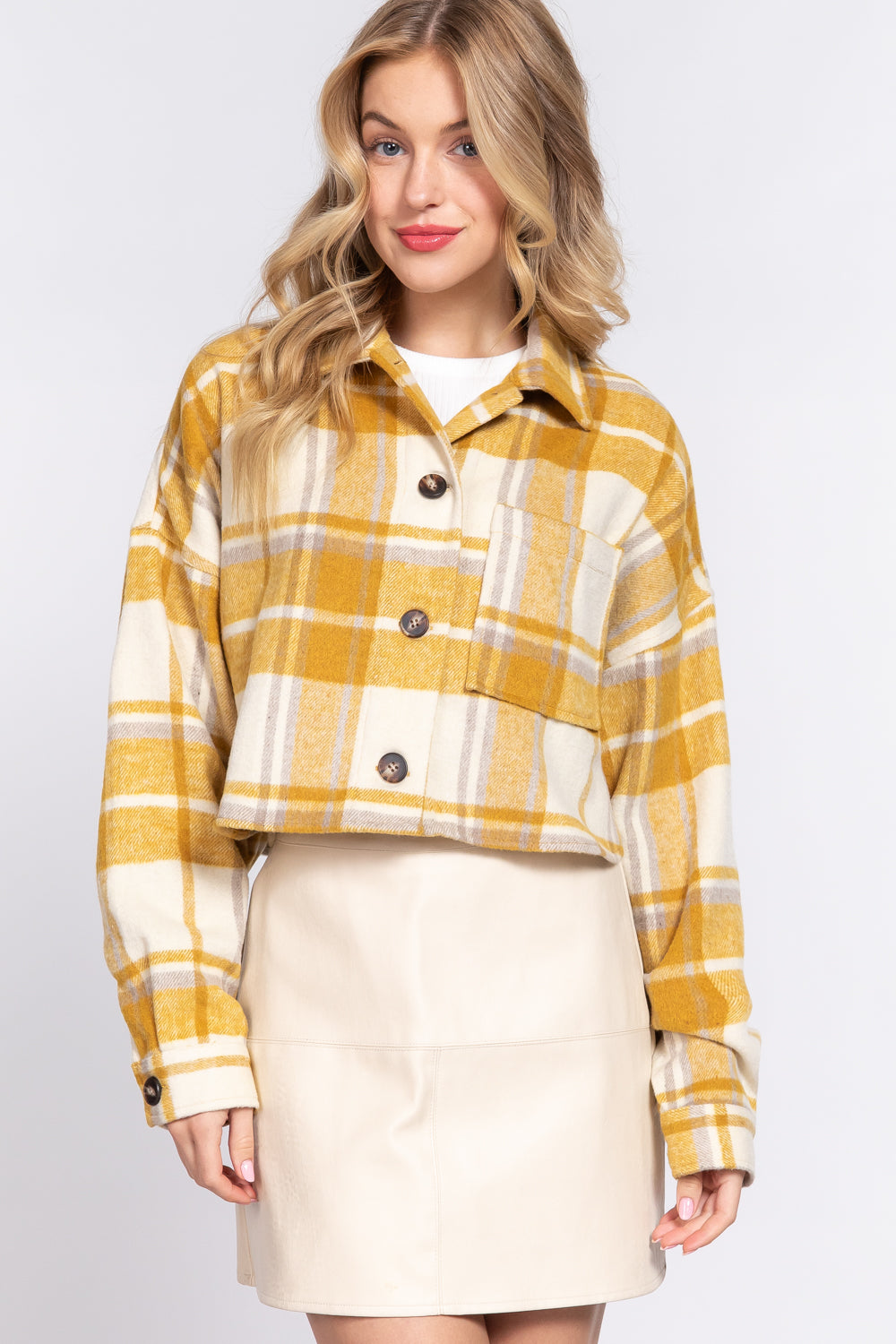Mustard Plaid Cropped Jacket
