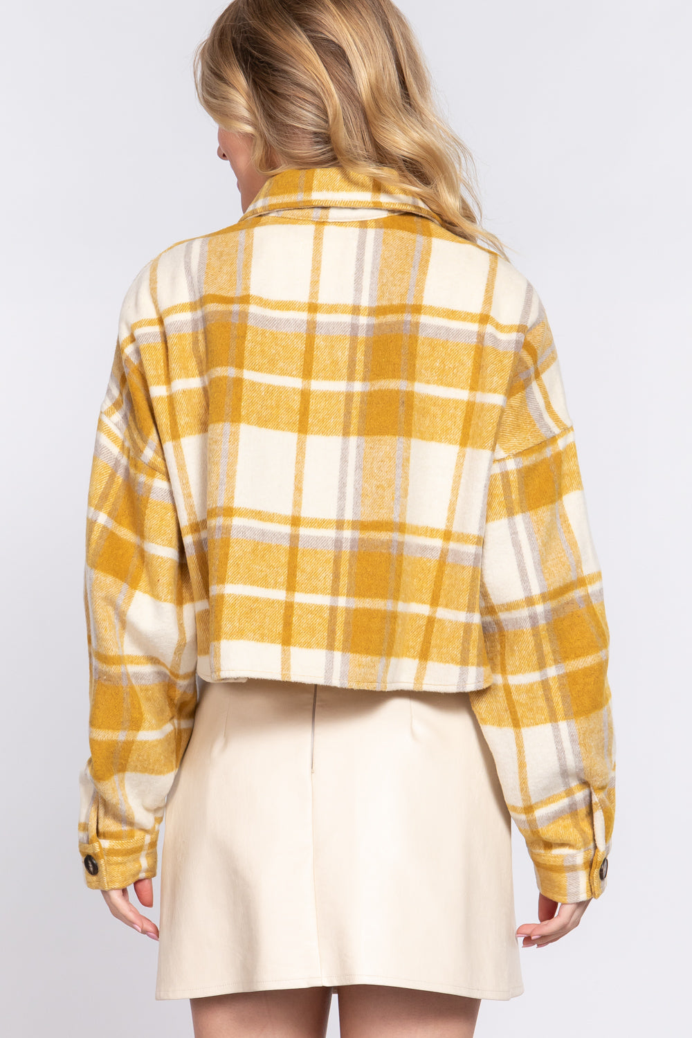 Mustard Plaid Cropped Jacket
