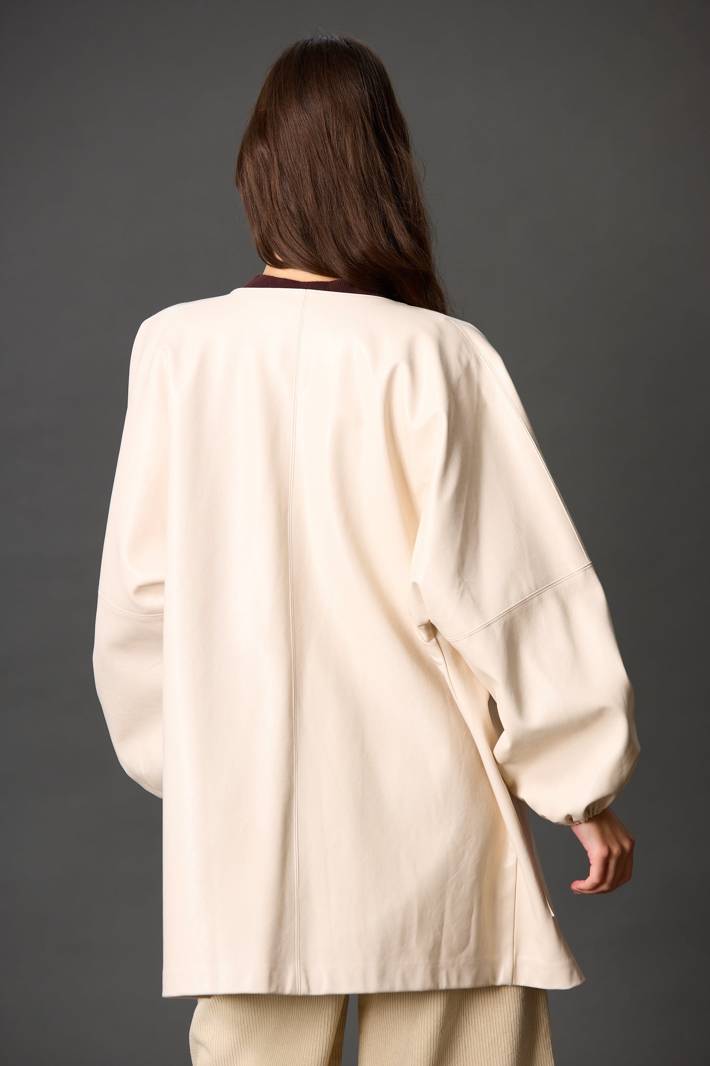 Faux Leather Billowy Sleeve Jacket in Cream