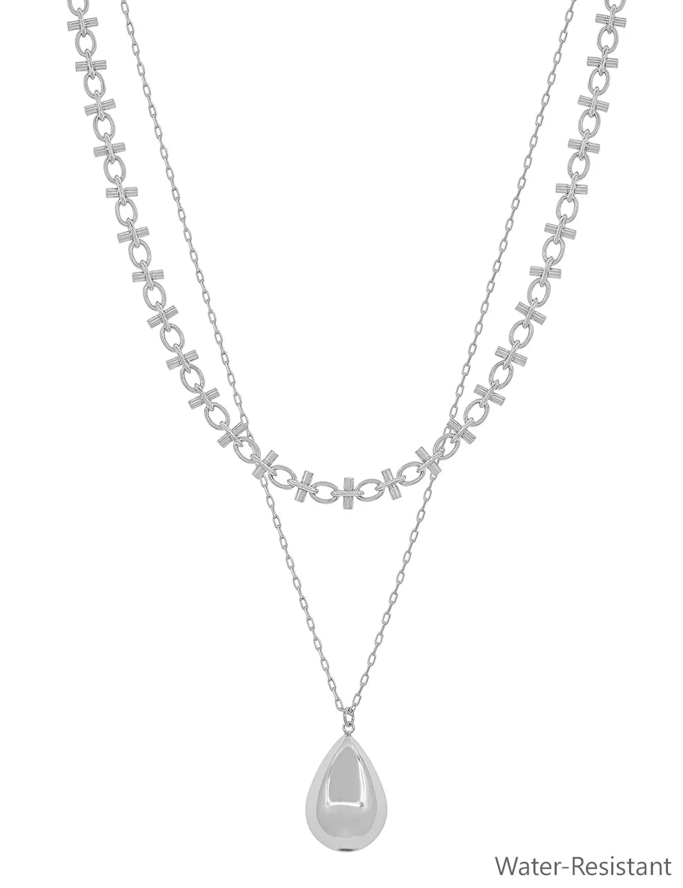 Layered Chain with Beaded Teardrop Charm Necklace