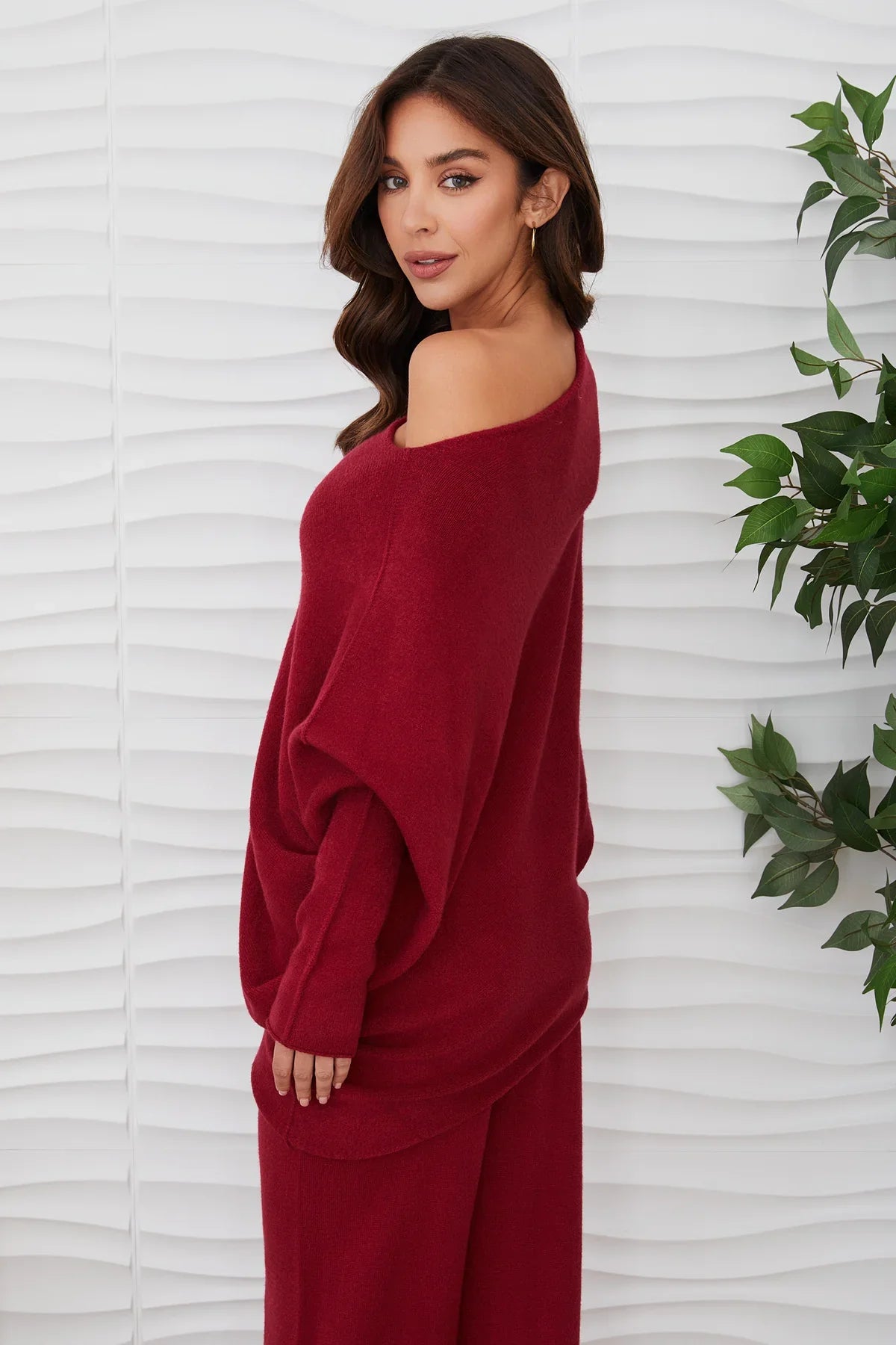 Italian Asymmetrical Sweater in Bordeaux