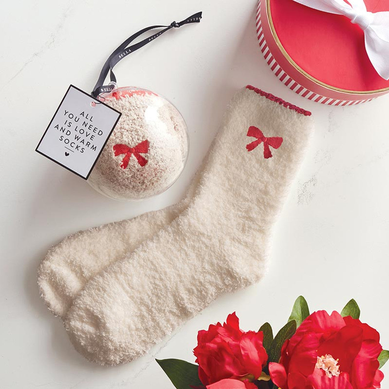 Cozy Sock Ornament in Blush/Red