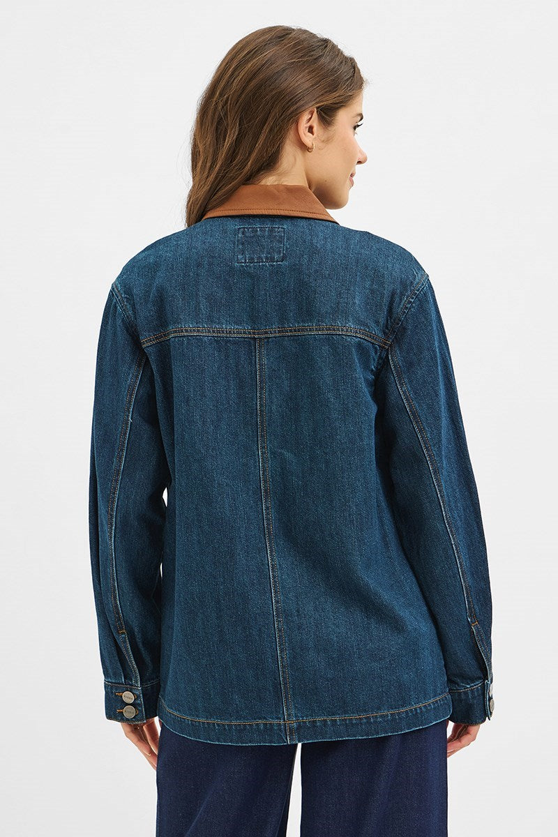 Leather Collar Contrast Jacket