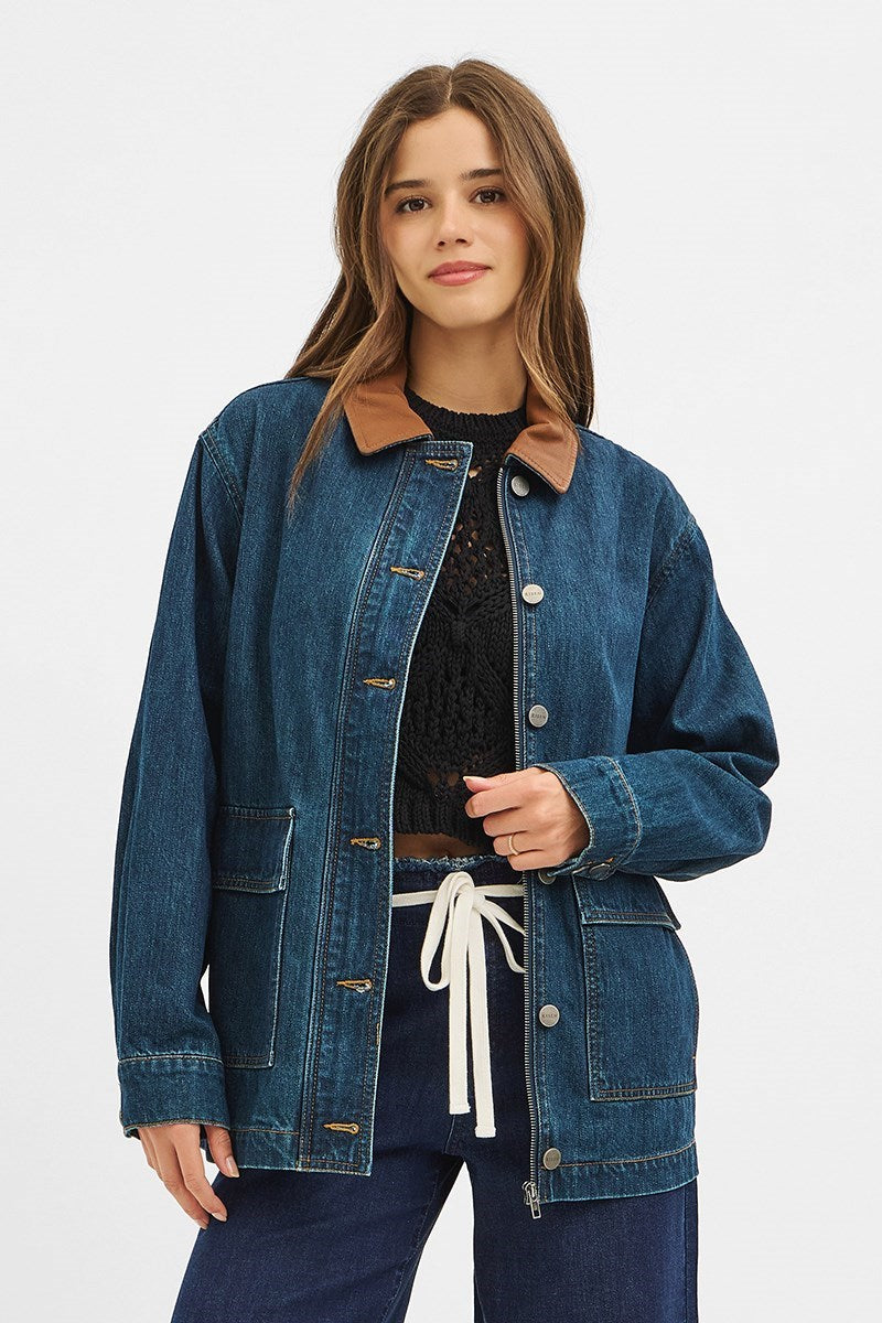 Leather Collar Contrast Jacket